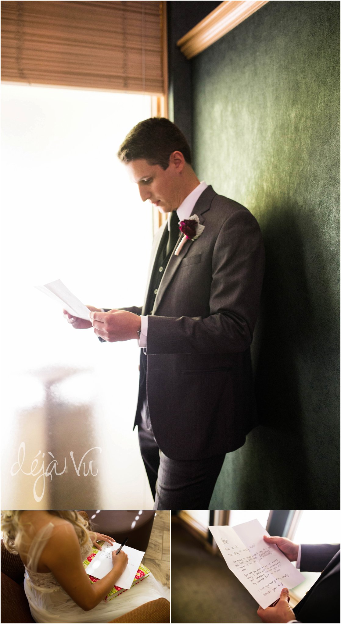 Shadow Glen Country Club Wedding | groom reading letter from bride| Images by: www.feliciathephotographer.com