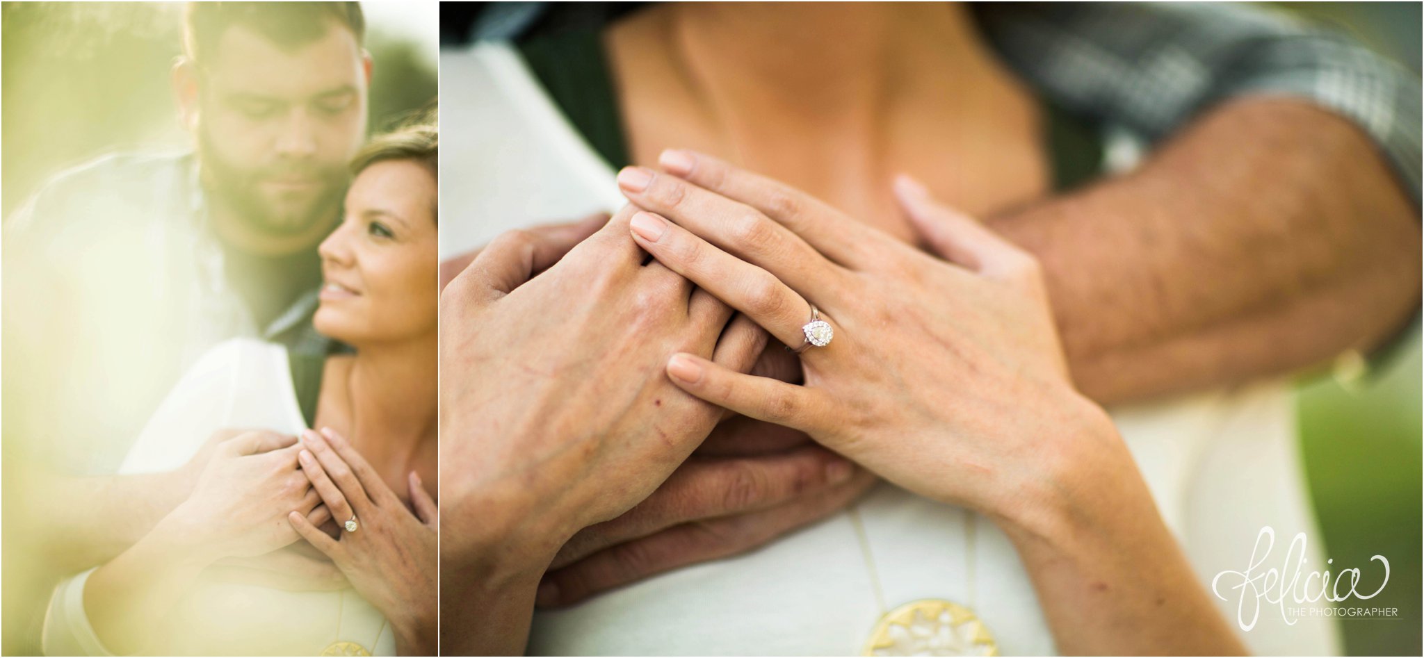 Weston Engagement | hug pose featuring engagement ring |Kansas City, MO | Images by www.feliciathephotographer.com