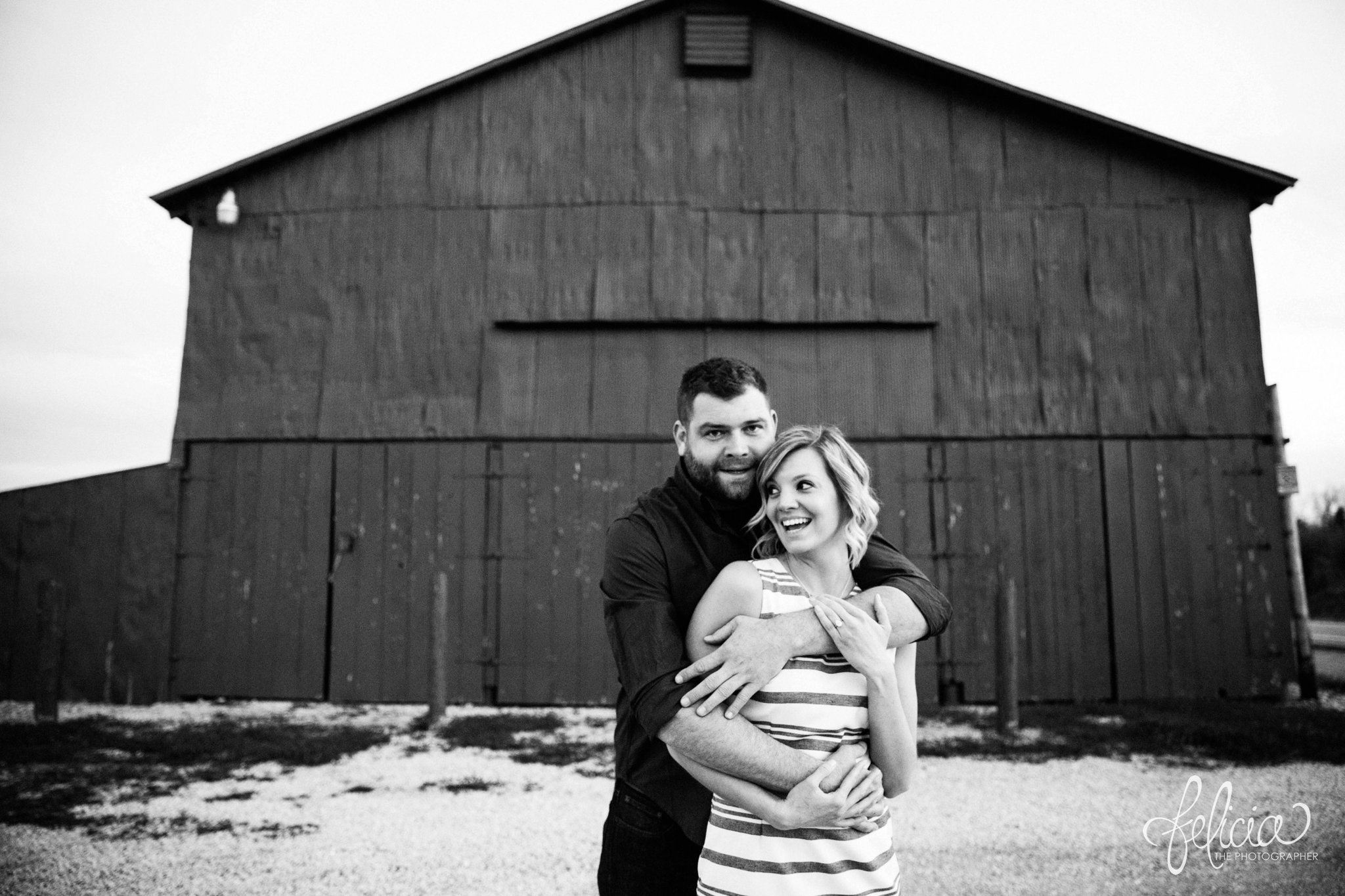 Weston, MO Engagement | black and white barn | Images by www.feliciathephotographer.com