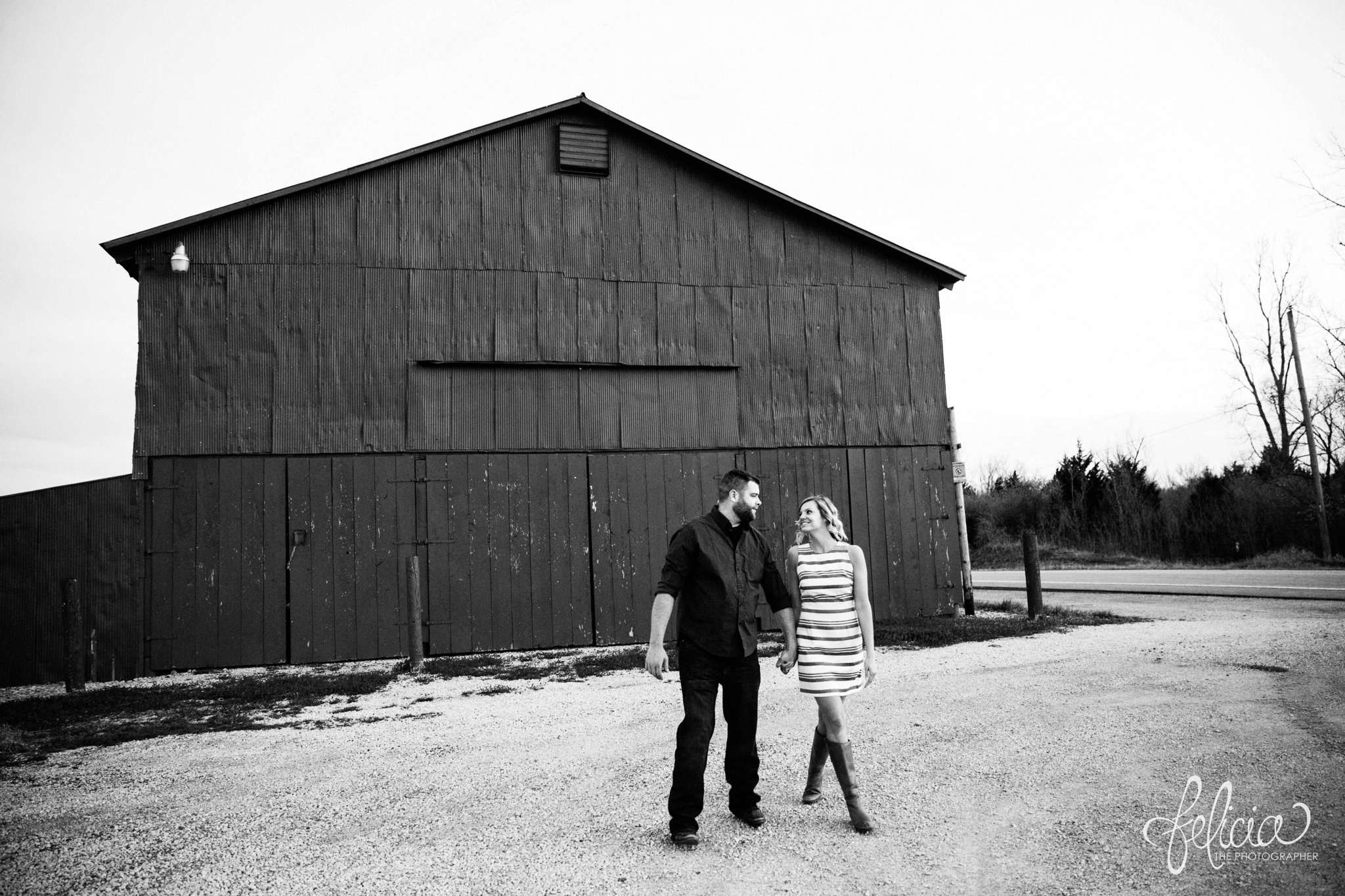 Weston, MO Engagement | black and white walking | Images by www.feliciathephotographer.com