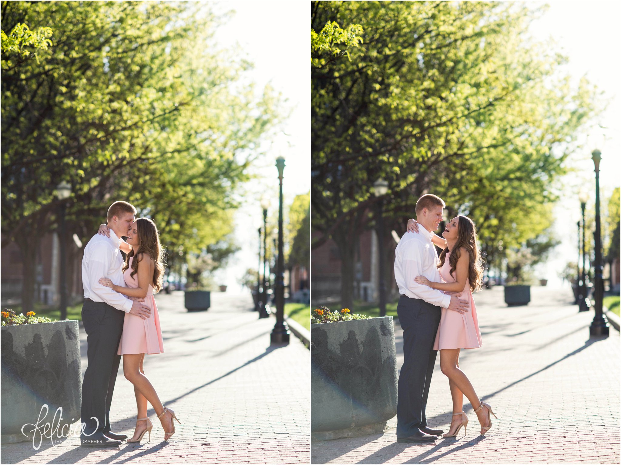 KC Romantic Engagement | Classic Standing Posing in River Market | Images by www.feliciathephotographer.com
