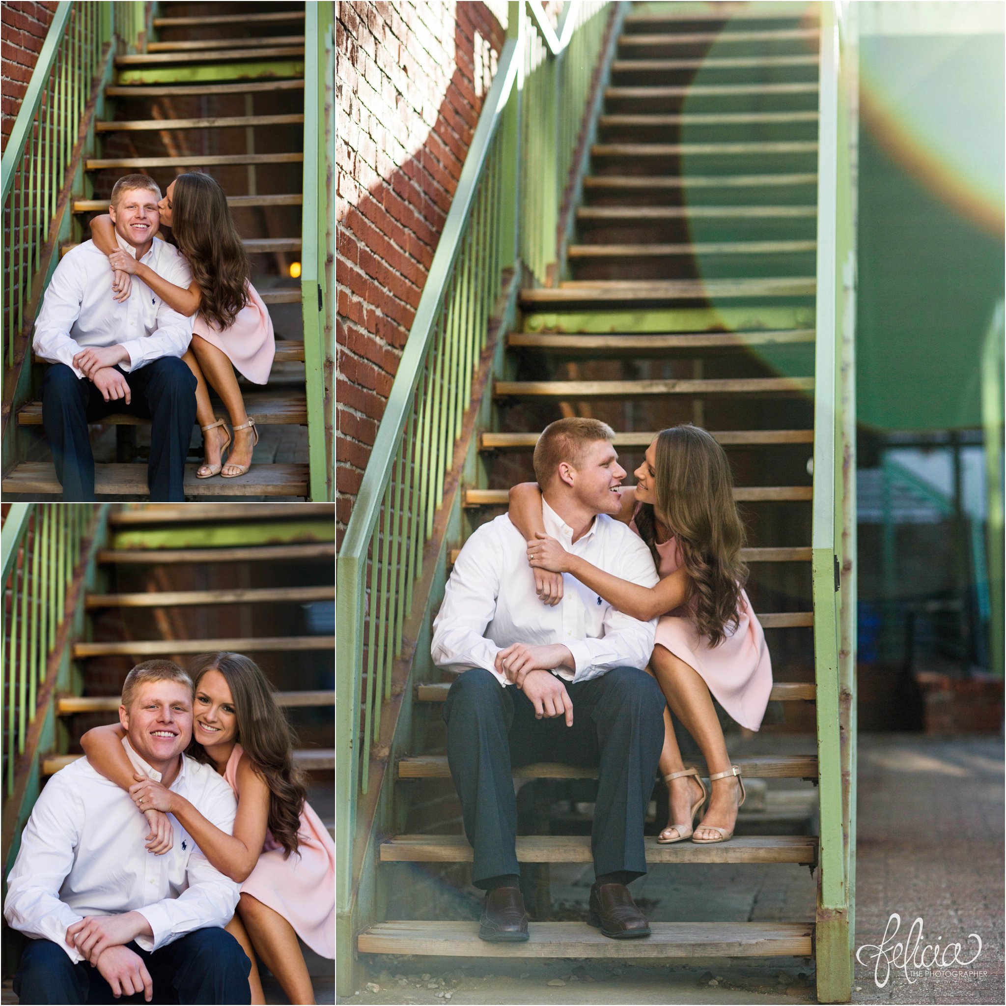 KC Romantic Engagement Photos | Green Urban Stairwell | Images by www.feliciathephotographer.com