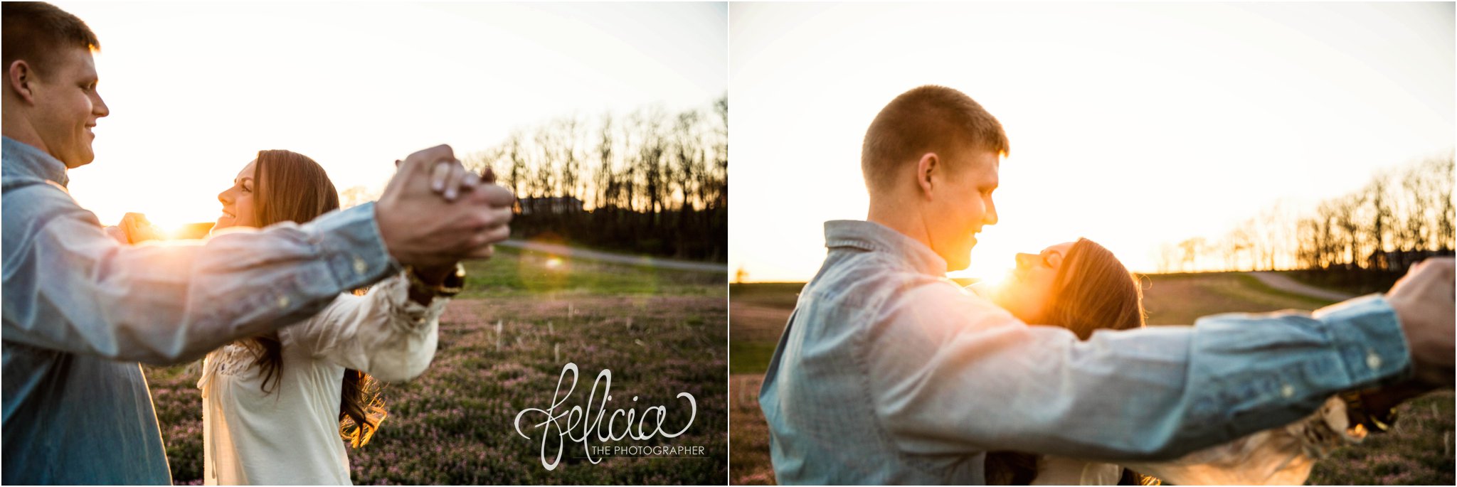 Romantic Engagement Photography | Kansas City, MO | Sunset Field Candids | Images by www.feliciathephotographer.com
