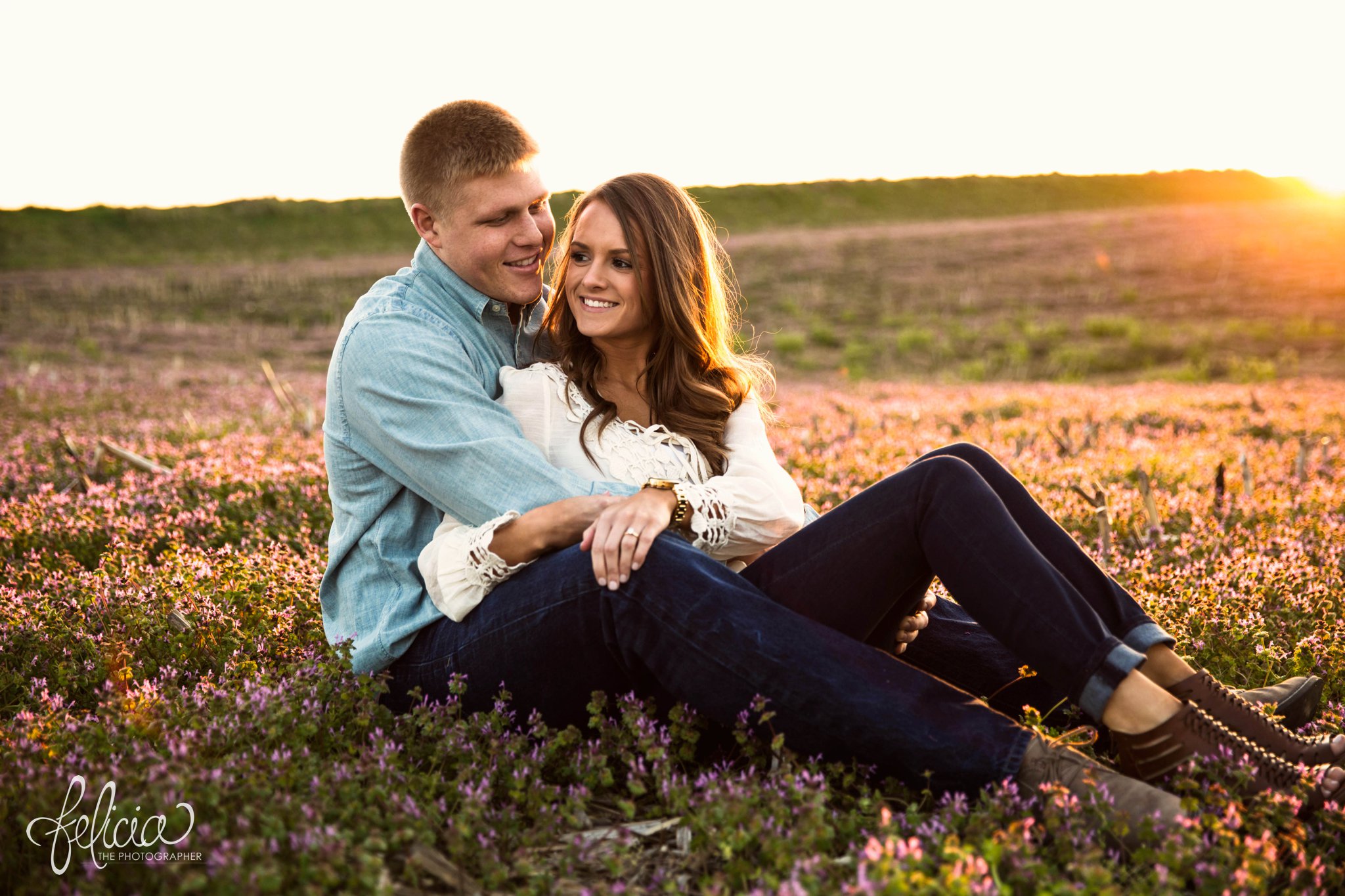 Romantic Engagement Photography | Kansas City, MO | Sunset Field | Images by www.feliciathephotographer.com