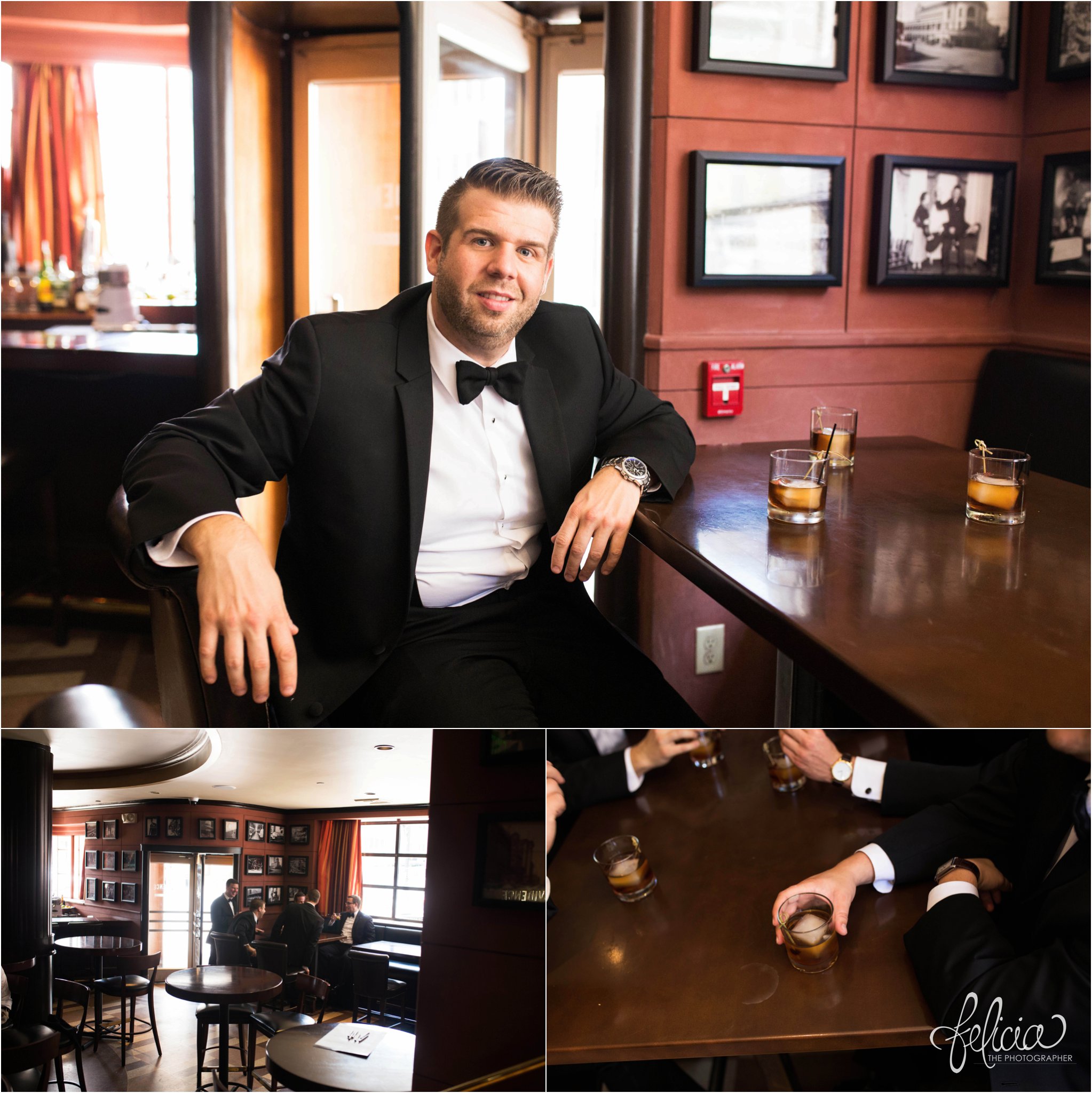 Grace and Holy Trinity Cathedral Wedding Photos | Kansas City | Groomsmen in a bar | Images by www.feliciathephotographer.com