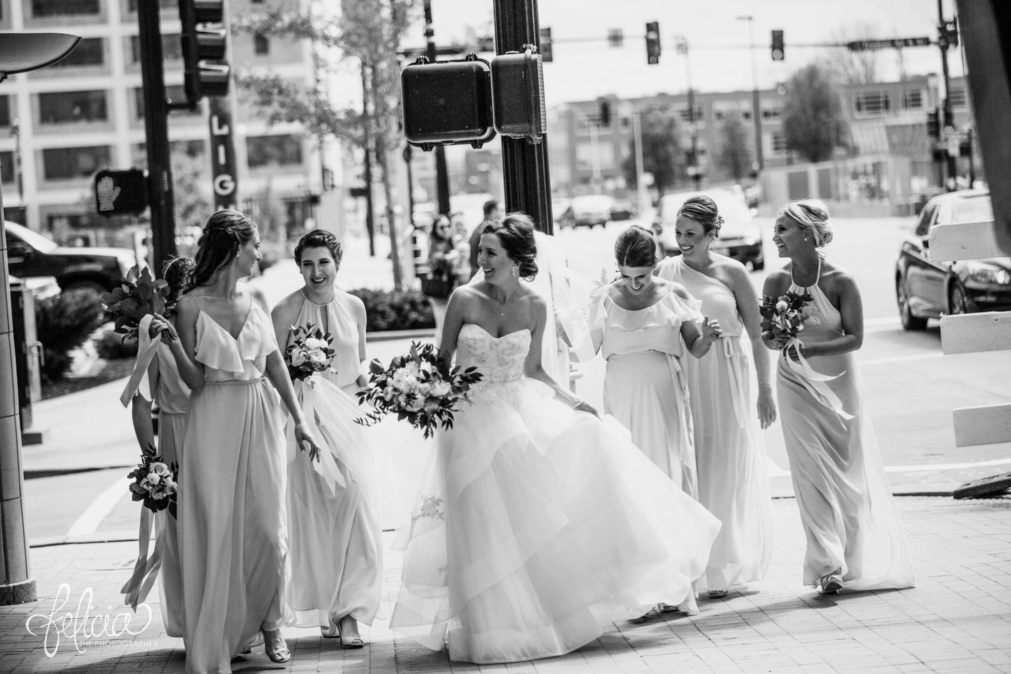 Grace and Holy Trinity Cathedral Wedding Photos | Kansas City | Candid Black and White Bridesmaids | Images by www.feliciathephotographer.com