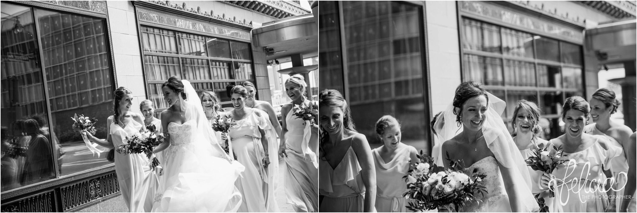 Grace and Holy Trinity Cathedral Wedding Photos | Kansas City | Candid Black and White Bridal Party | Images by www.feliciathephotographer.com