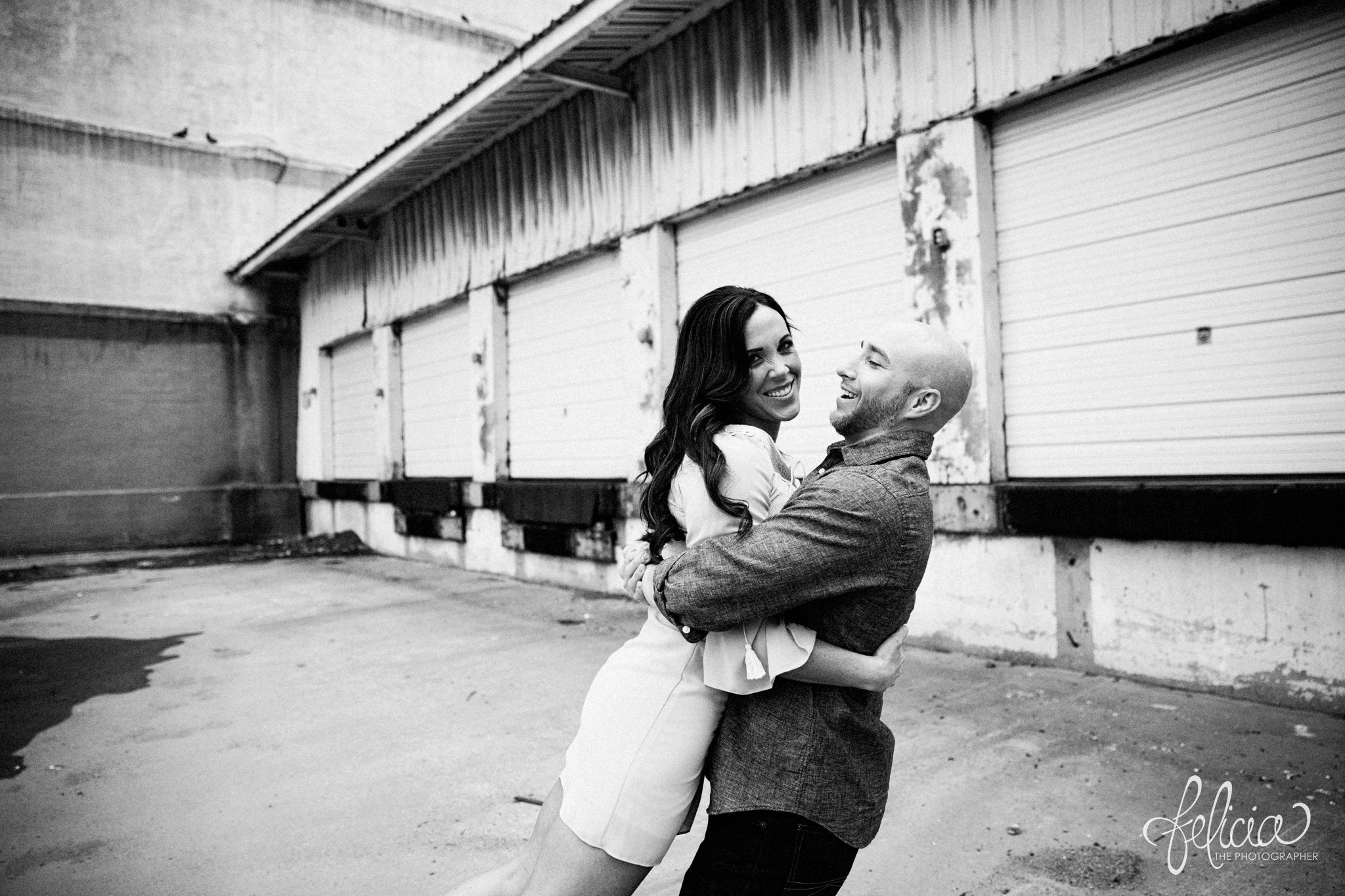 Industrial Engagement Photos | black and white | playful | Kansas City Photographer | Images by www.feliciathephotographer.com