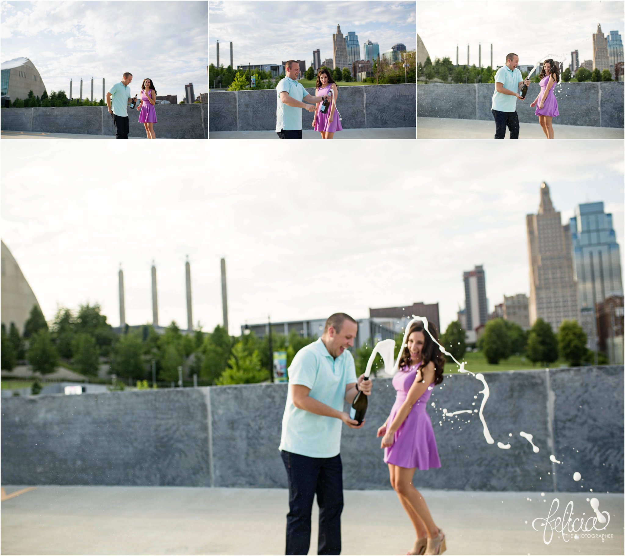 Downtown Kansas City Engagement Photos | Felicia The Photographer | Champagne