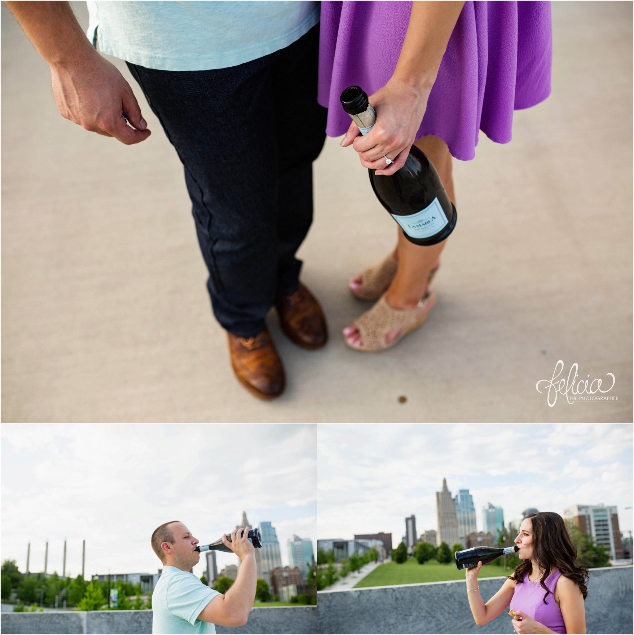 Downtown Kansas City Engagement Photos | Felicia The Photographer | Champagne Skyline