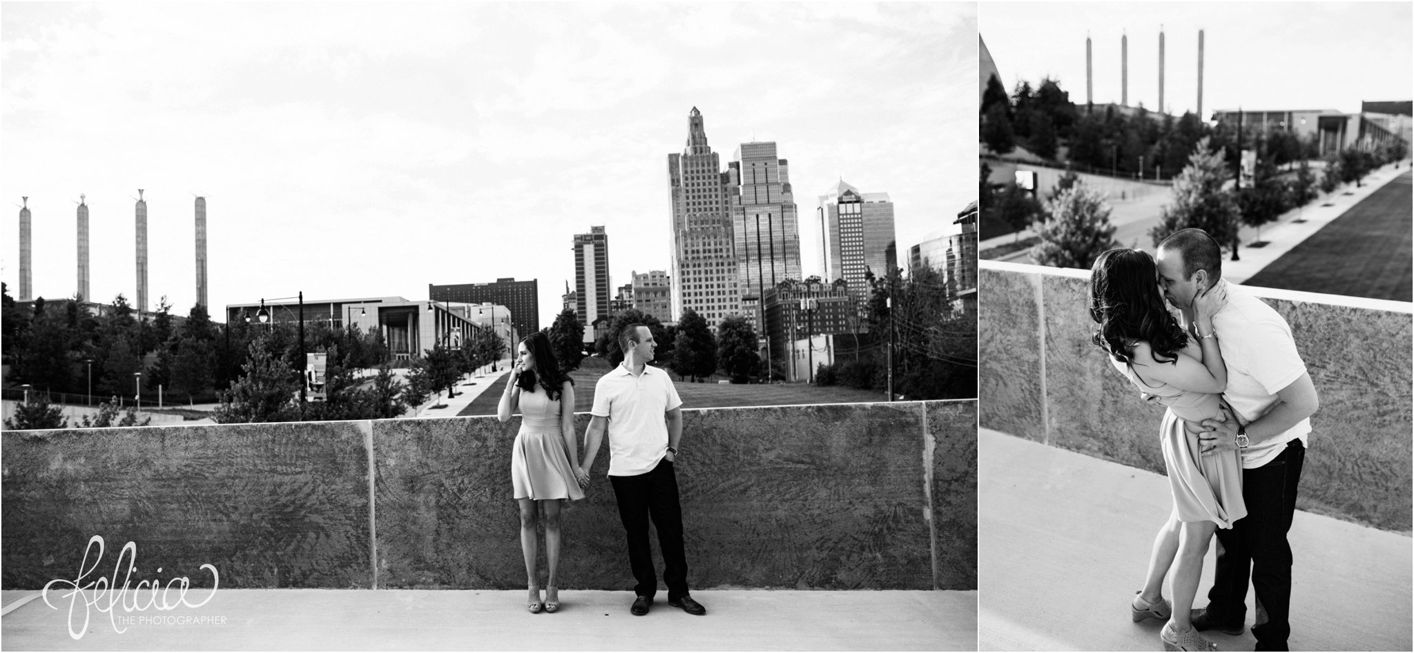 Downtown Kansas City Engagement Photos | Felicia The Photographer | Black and White Skyline