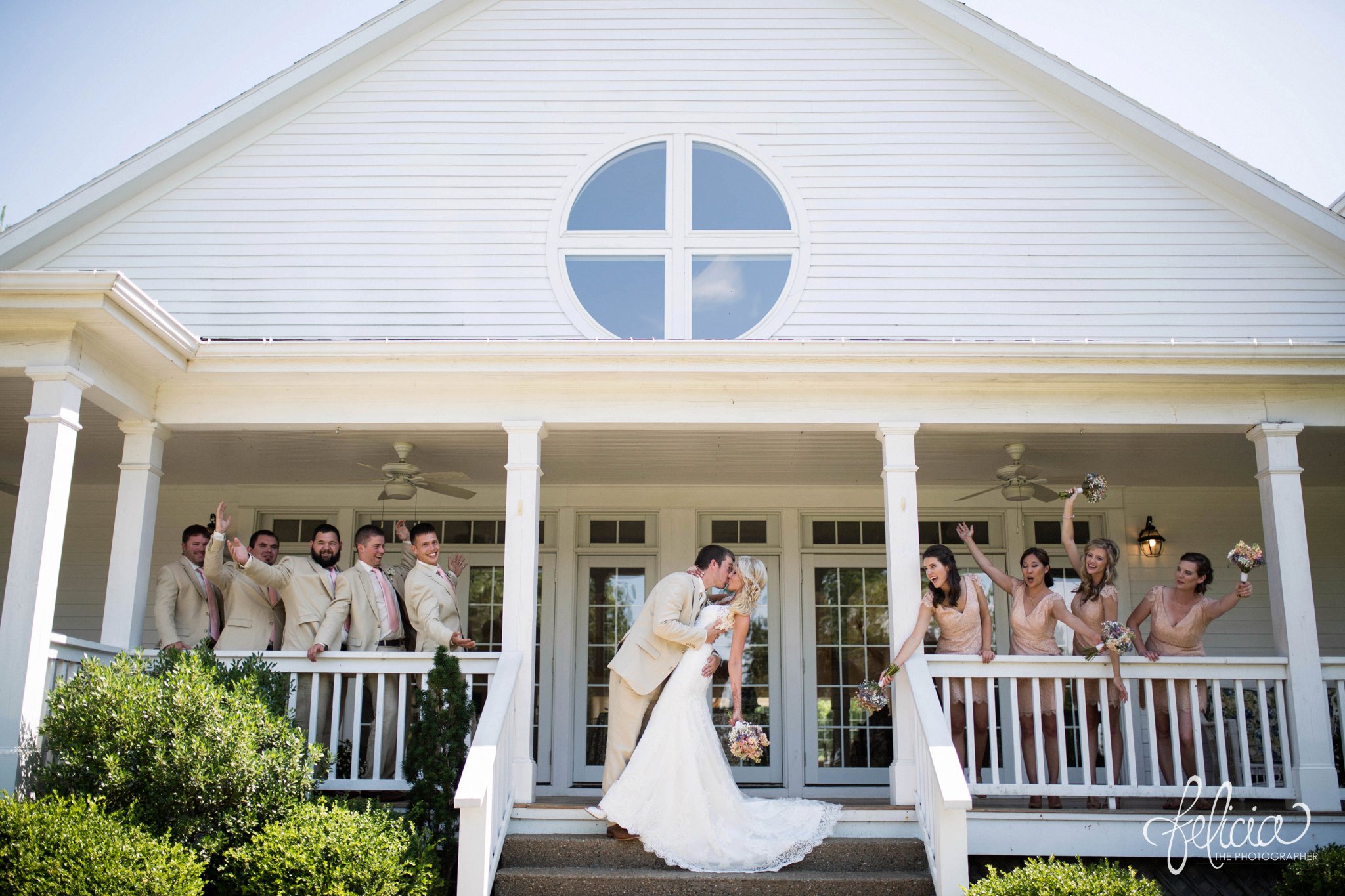 White Farmhouse | Venue | The Hawthorne House | Porch | Bridal Party | Kansas City
