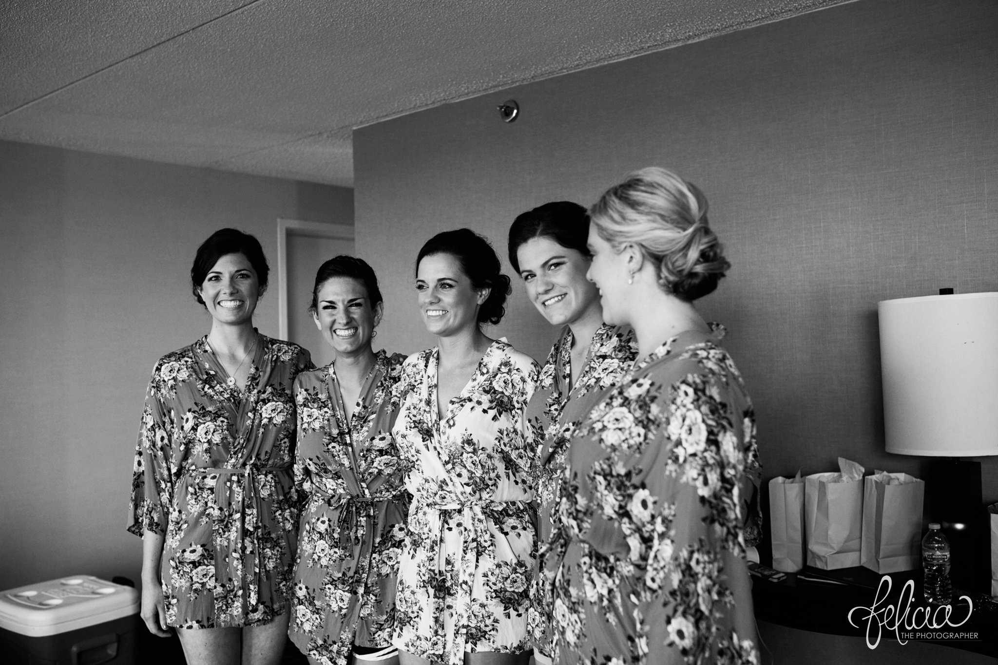 Hilton KCI Wedding | Girls Getting Ready | Felicia The Photographer | Black and White Getting Ready | Getting Ready Robes