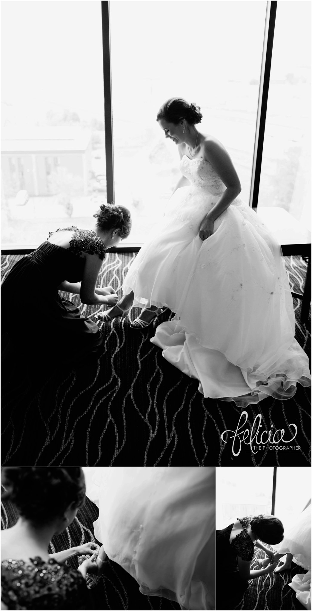 Hilton KCI Wedding | Girls Getting Ready | Felicia The Photographer | Black and White Getting Ready | Bride details | Black and White Getting Ready