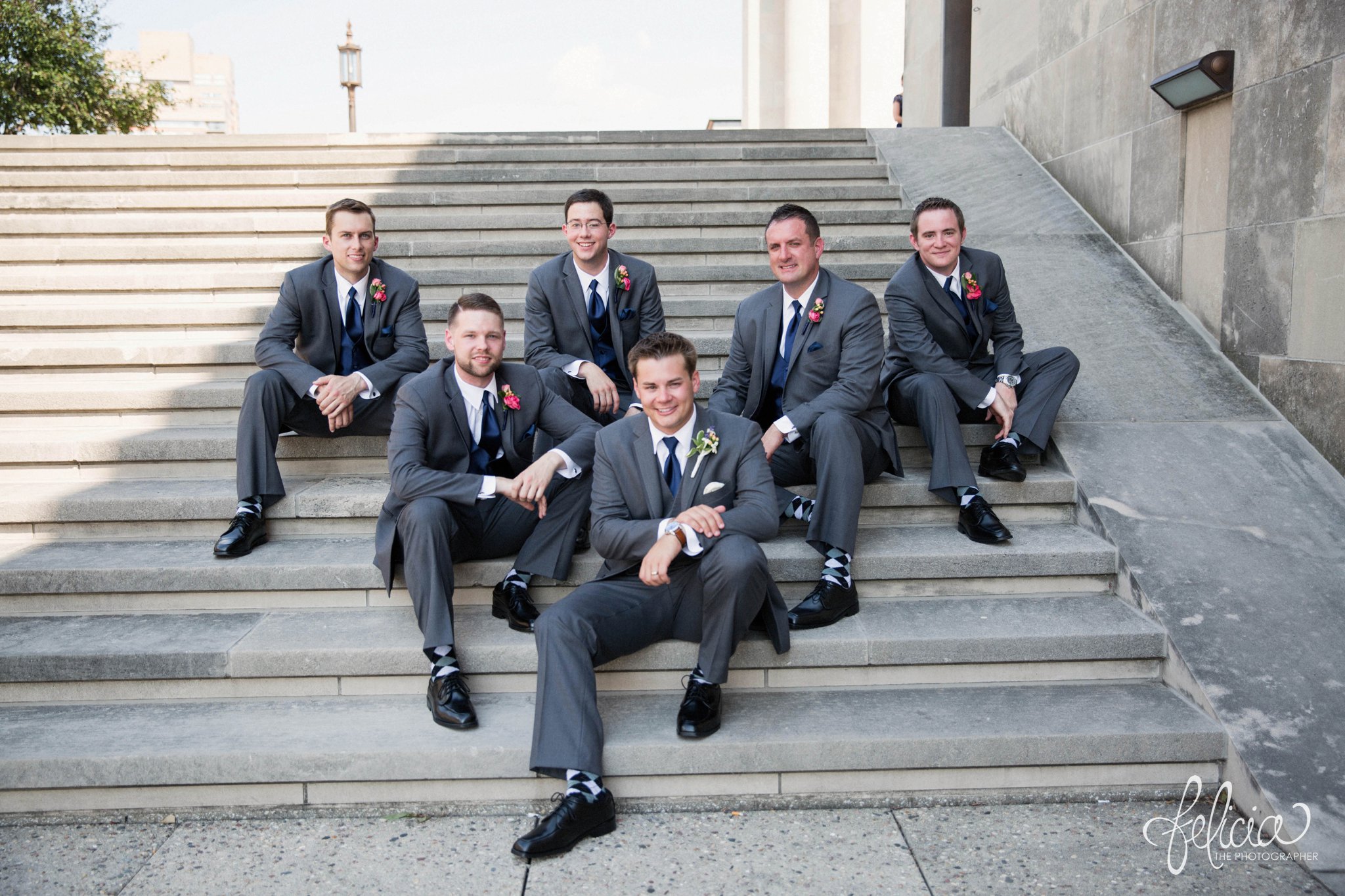 Hilton KCI Wedding | Felicia The Photographer |  Groomsmen Sitting on Steps