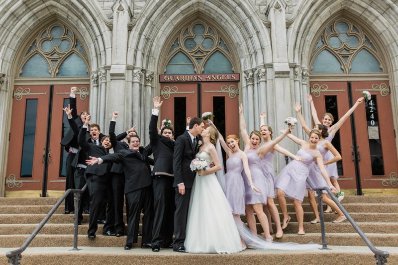 Guardian Angels Catholic Church Wedding Photos | Kansas City | Felicia The Photographer | Gothic Architecture | Bridal Party Photo on Steps