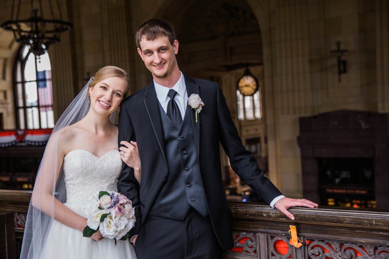 Union Station Wedding Photos | Kansas City | Felicia The Photographer | Bride and groom at railing