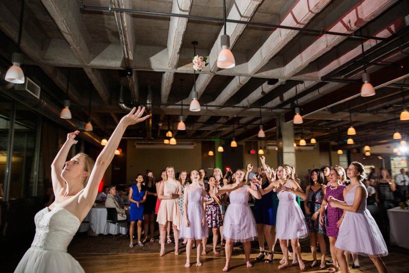 Boulevard Brewery Wedding Photos | Kansas City | Felicia The Photographer | Bouquet Toss | Reception