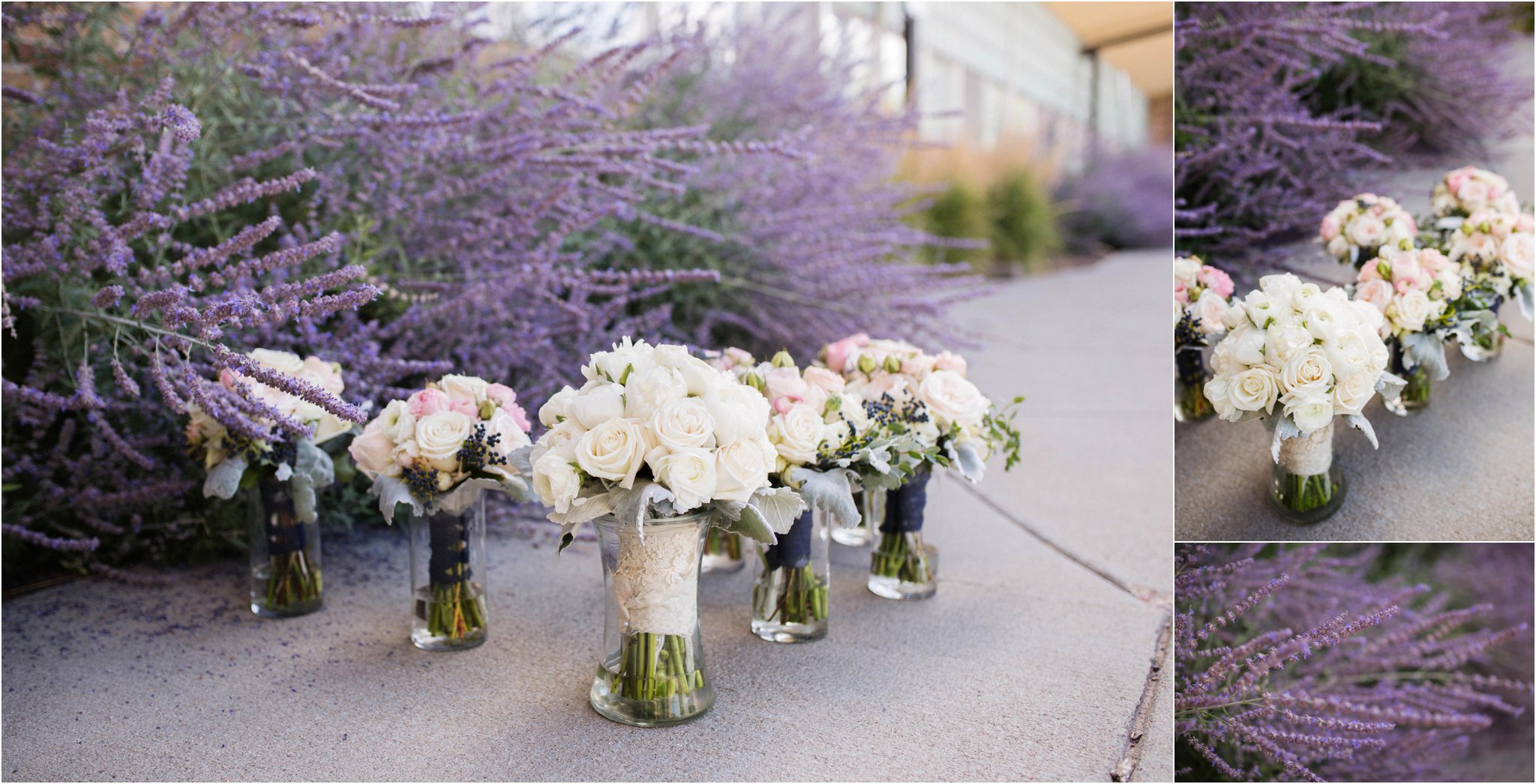 Sioux Falls Wedding Photos | Destination Photographer | Felicia The Photographer | bouquets | white roses | dusty miller | berries | Peonies | Lavender