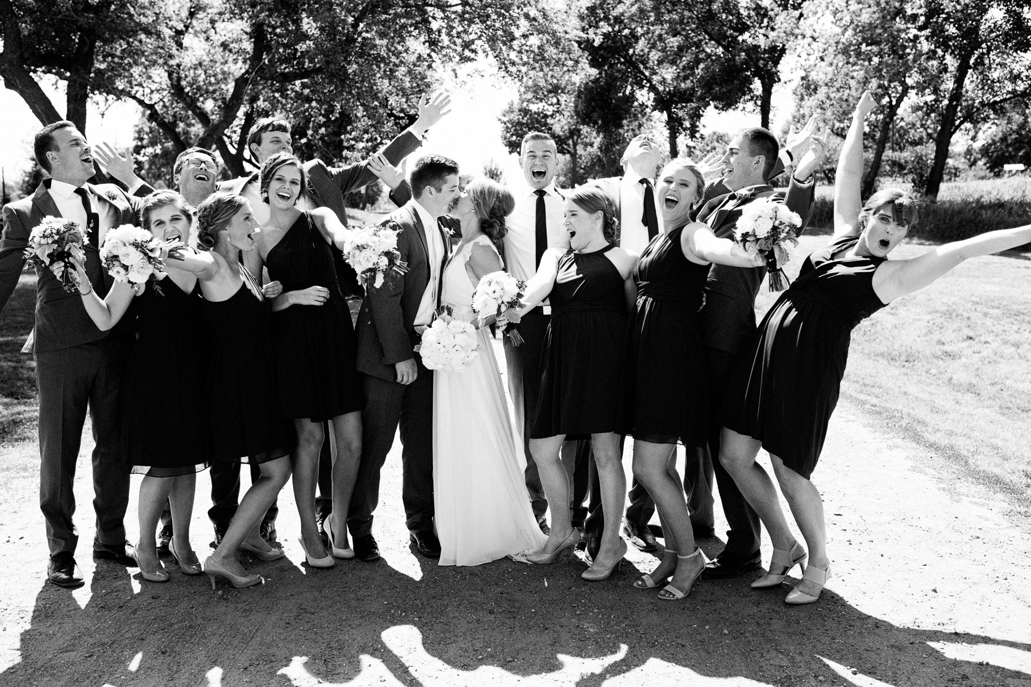 Sioux Falls Wedding Photos | Destination Photographer | Felicia The Photographer | Mary Jo Wegner Arboretum | Bridal Party | Black and White | fun