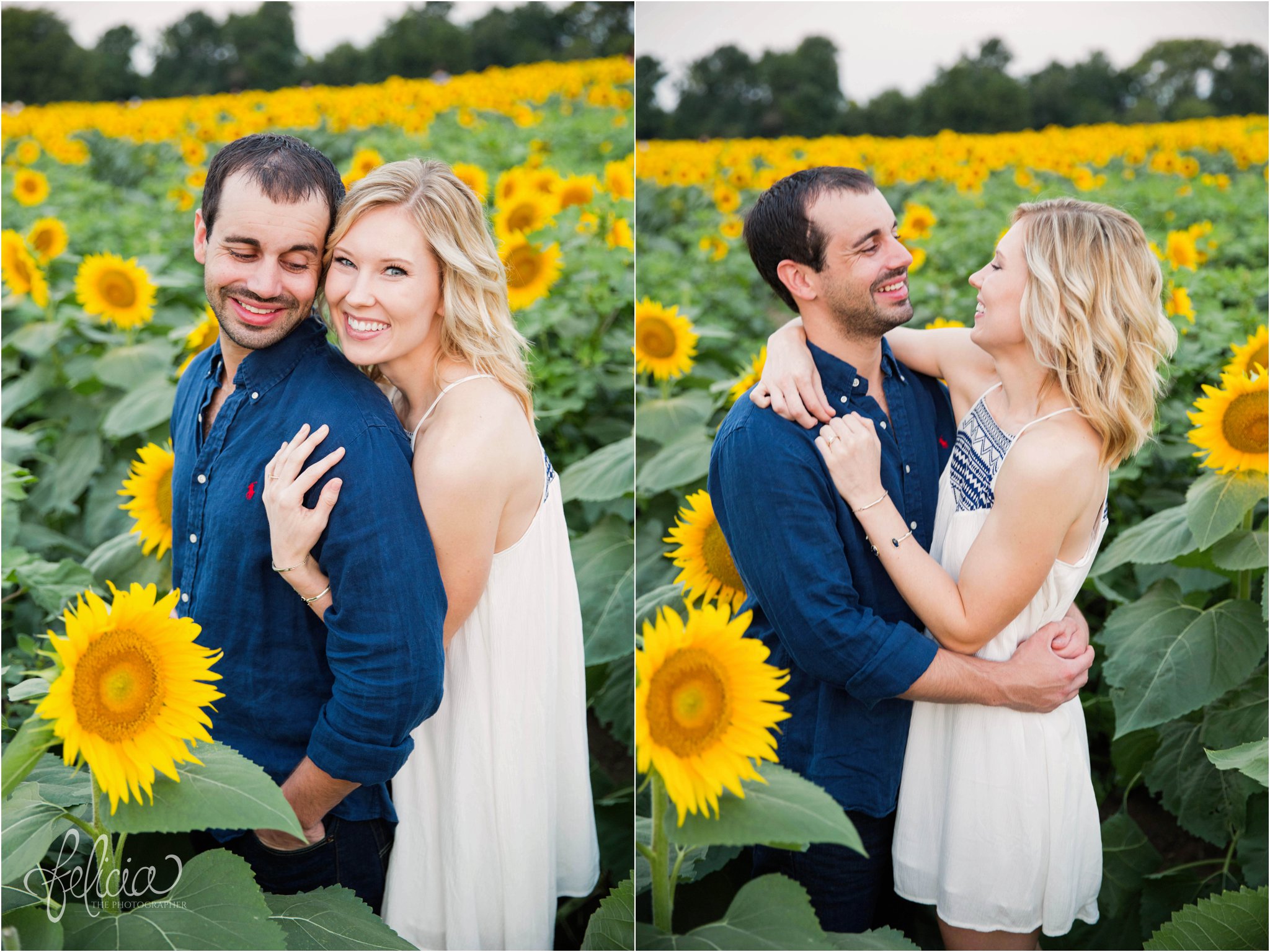 Sunrise Engagement Photos | Felicia The Photographer | Sunflower field | hug from behind