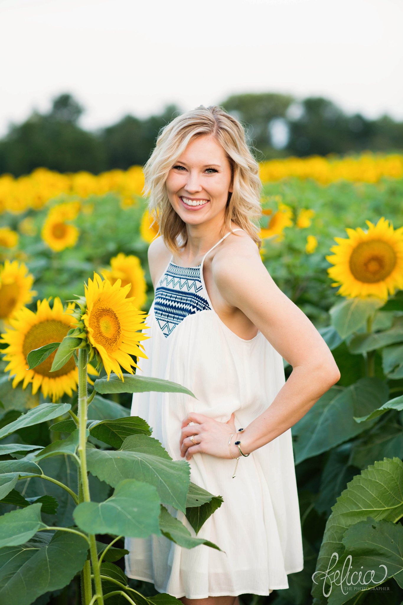 Sunrise Engagement Photos | Felicia The Photographer | Sunflower field | White Dress