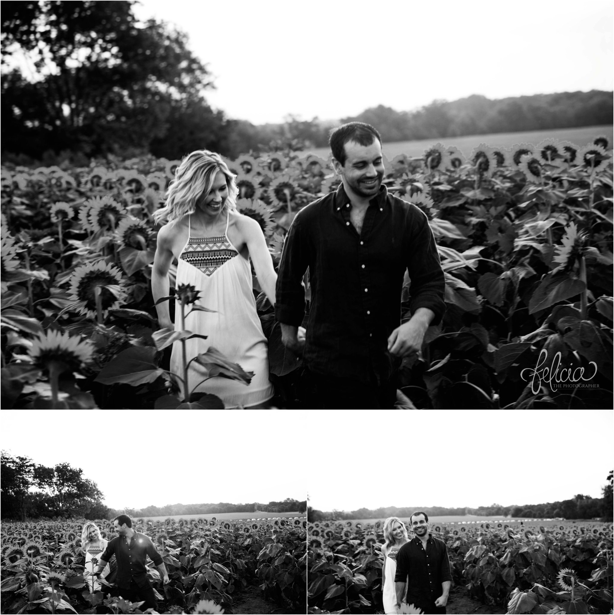 Sunrise Engagement Photos | Felicia The Photographer | Sunflower field | black and white | running