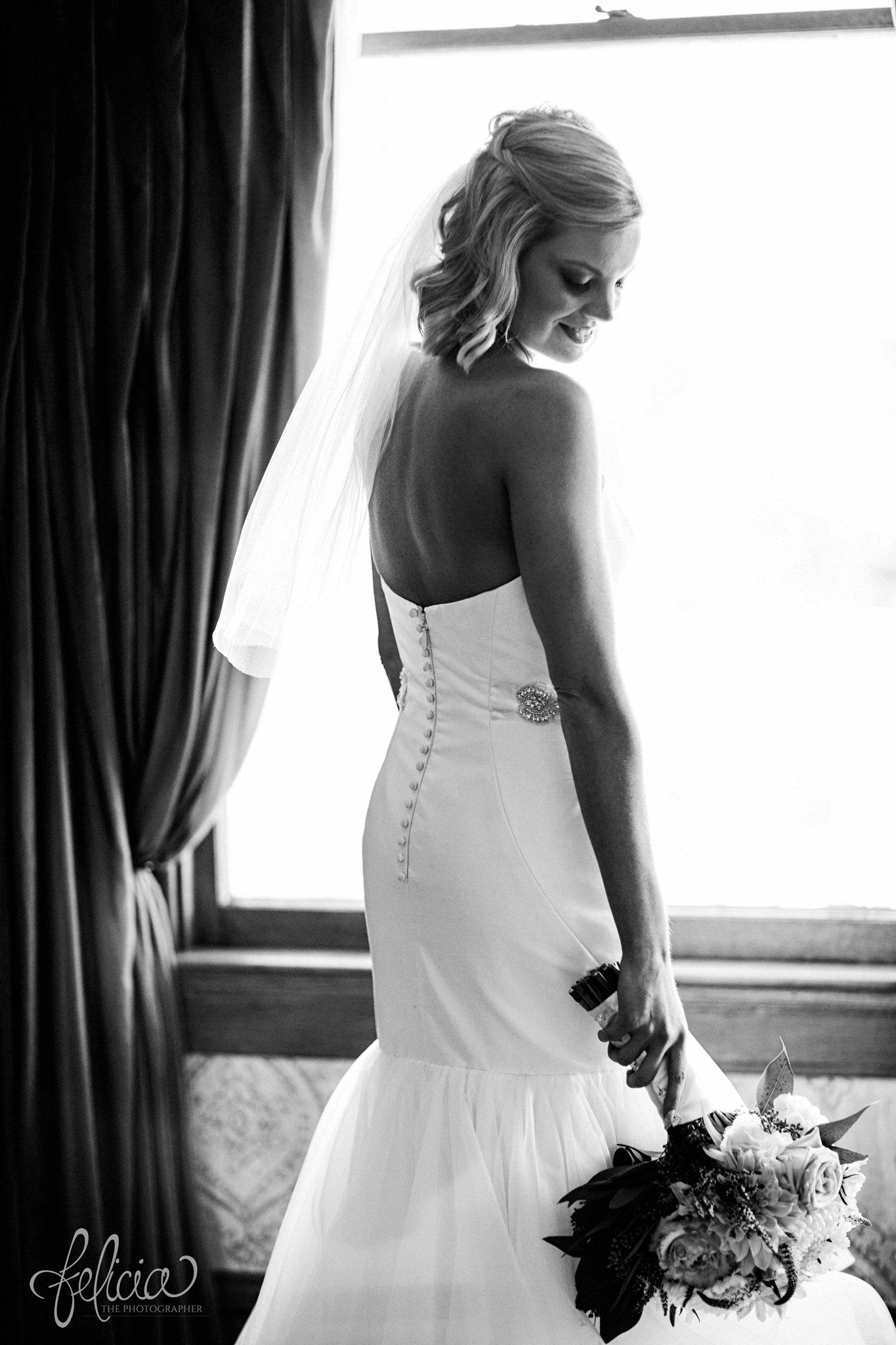 Black and White | Candid | Bride on Stairs | Victorian House | Eighteen Ninety | Kansas City Wedding | Felicia The Photographer
