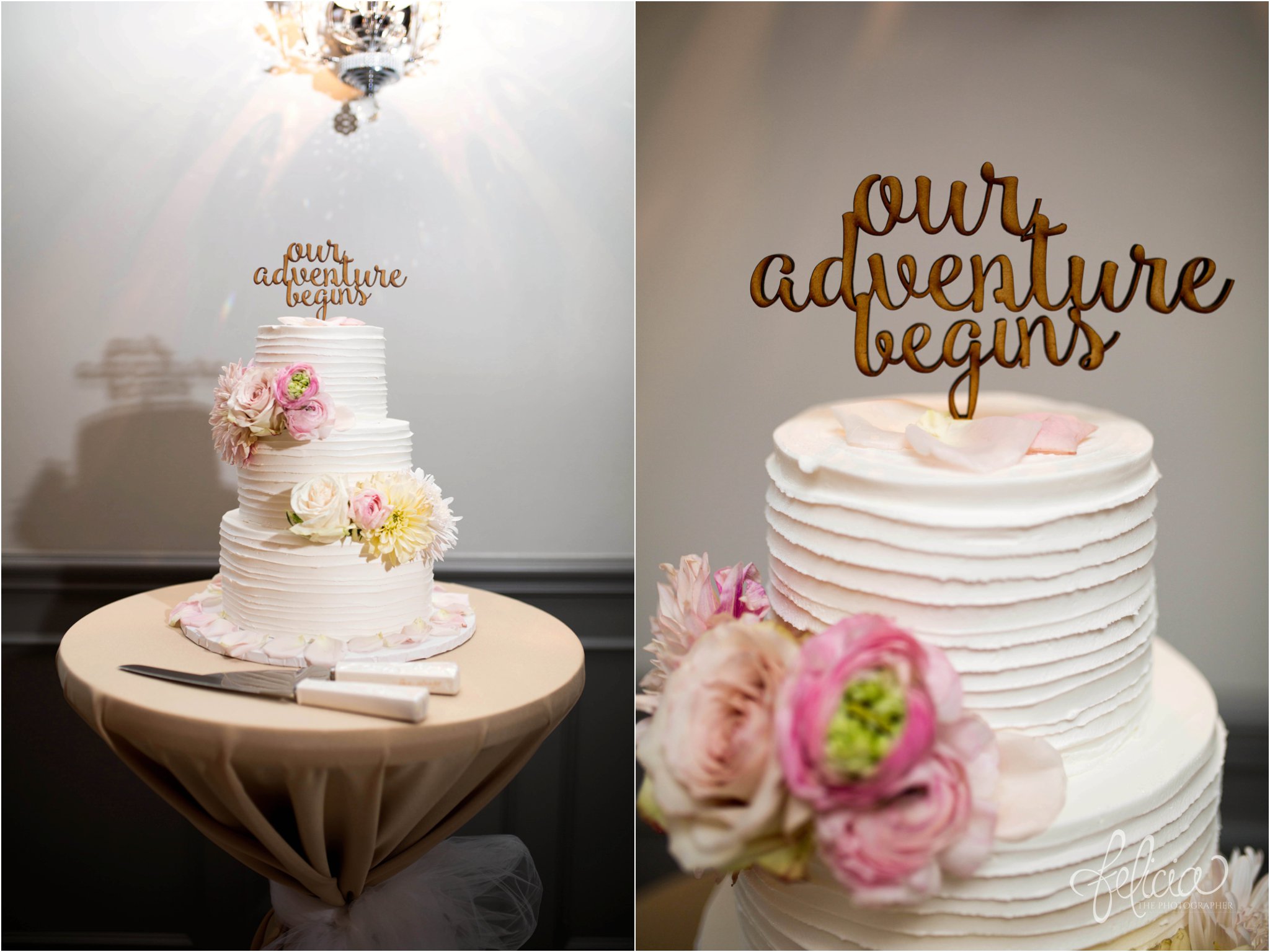 Wedding Cake | Our Adventure Begins | Pink Flowers | Ridges | Eighteen Ninety | Photos | Kansas City Wedding Venue | Felicia The Photographer