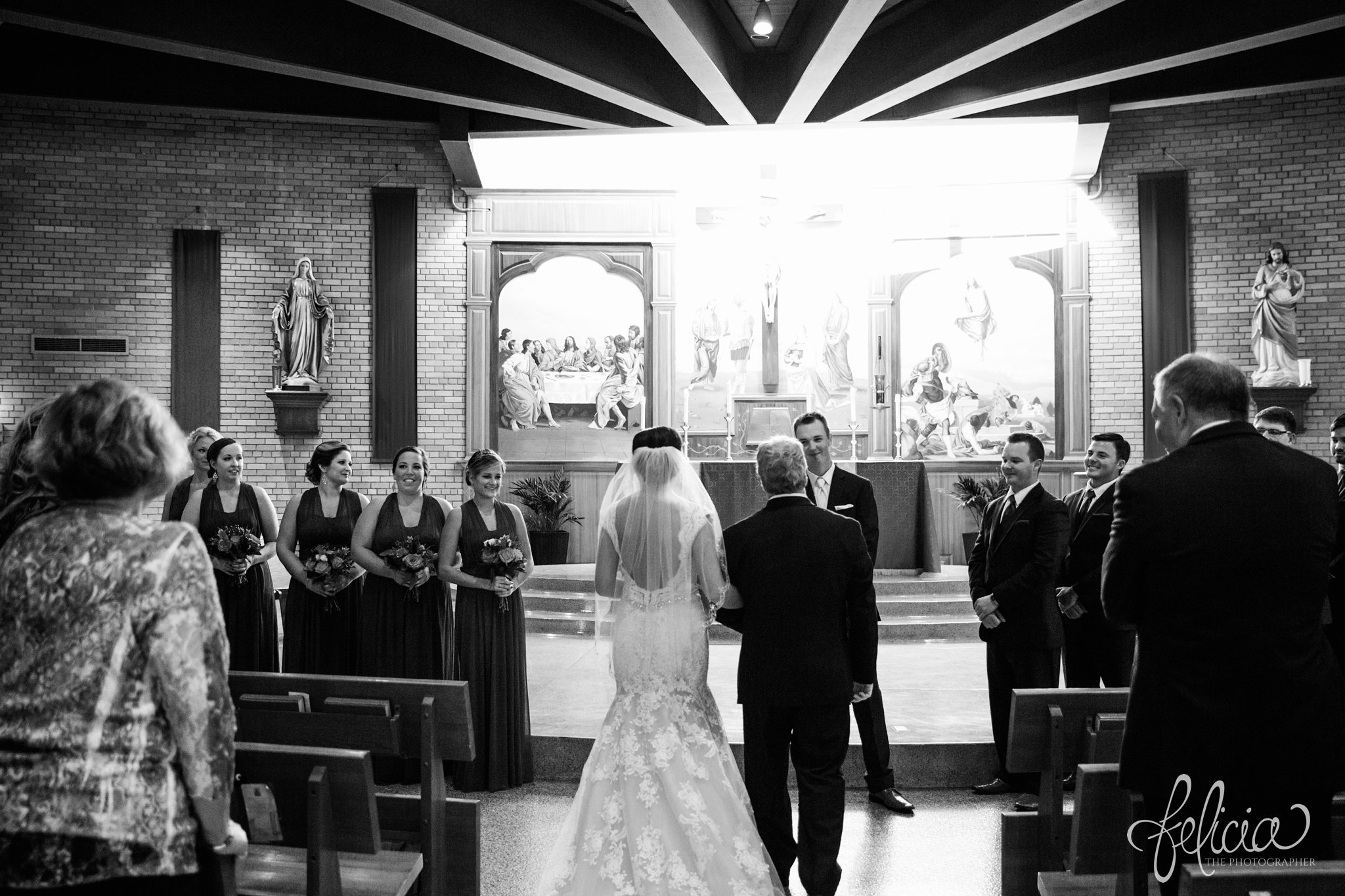 Black and White | Wedding | Wedding Photography | Wedding Photos | Felicia the Photographer | Images by feliciathephotographer.com | Travel Photographer | Duluth | St. Benedict Church | Catholic Ceremony | Wedding Ceremony | Sun Flare | Here Comes the Bride | Walking Down the Aisle 