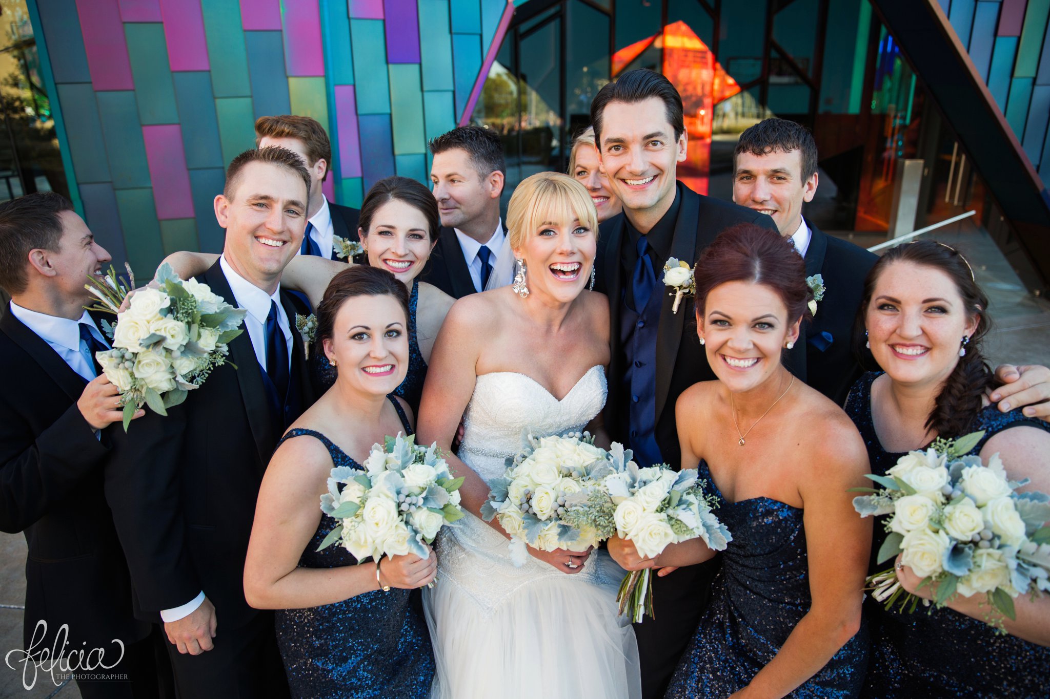 Navy and gold Wedding | Felicia the Photographer | Colorful Wedding Photos | Poppy and Clover | Essense of Australia | Sequins | Mismatch | White Roses | Dusty Miller | Candid Group Shot