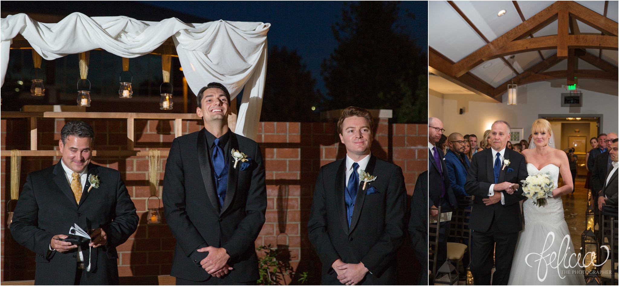 Navy and Gold Wedding Photos | Noahs Event Venue | Night Ceremony | Walking Down the Aisle