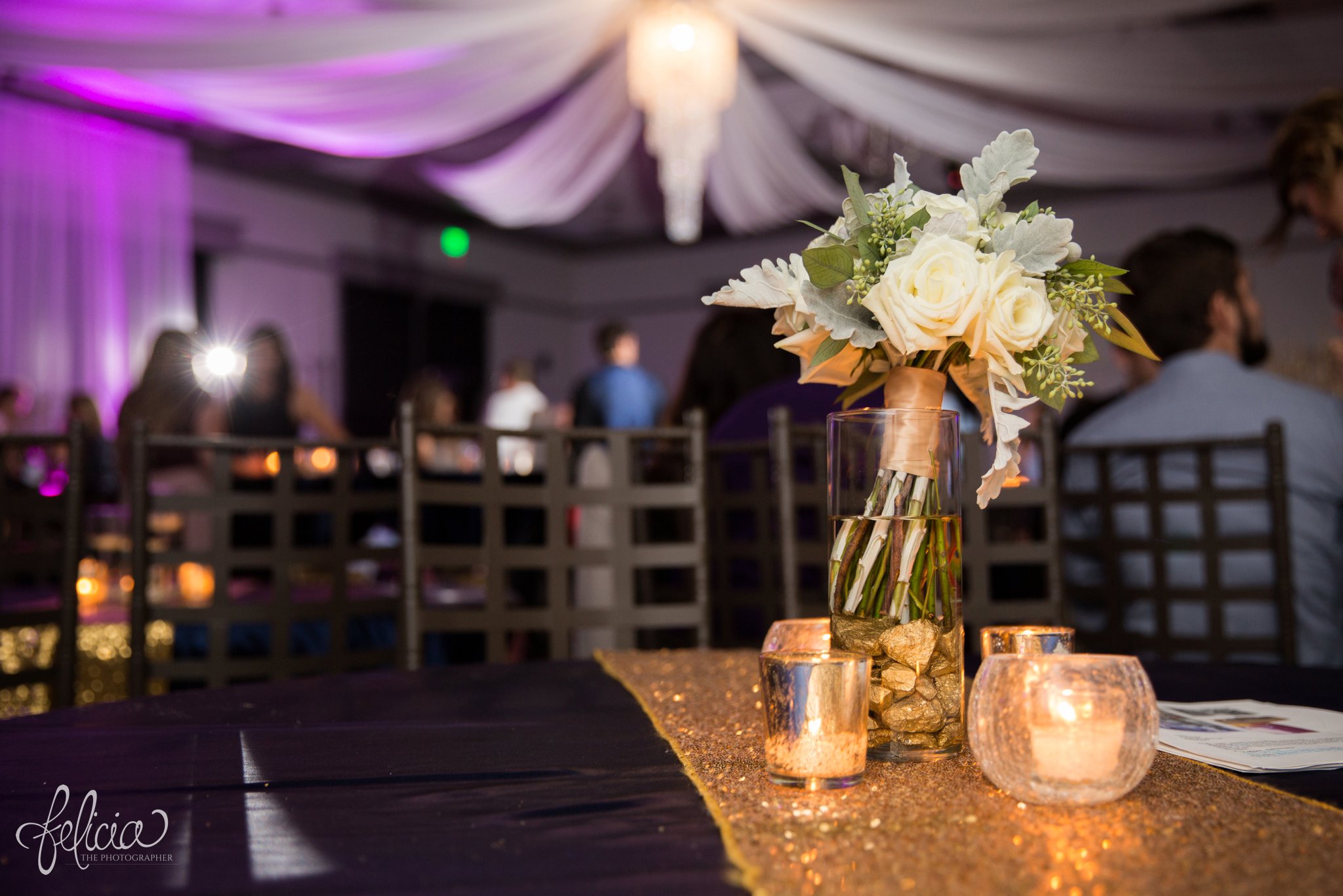 Navy and Gold Wedding Photos | Noahs Event Venue | Reception | Bouquet Centerpiece