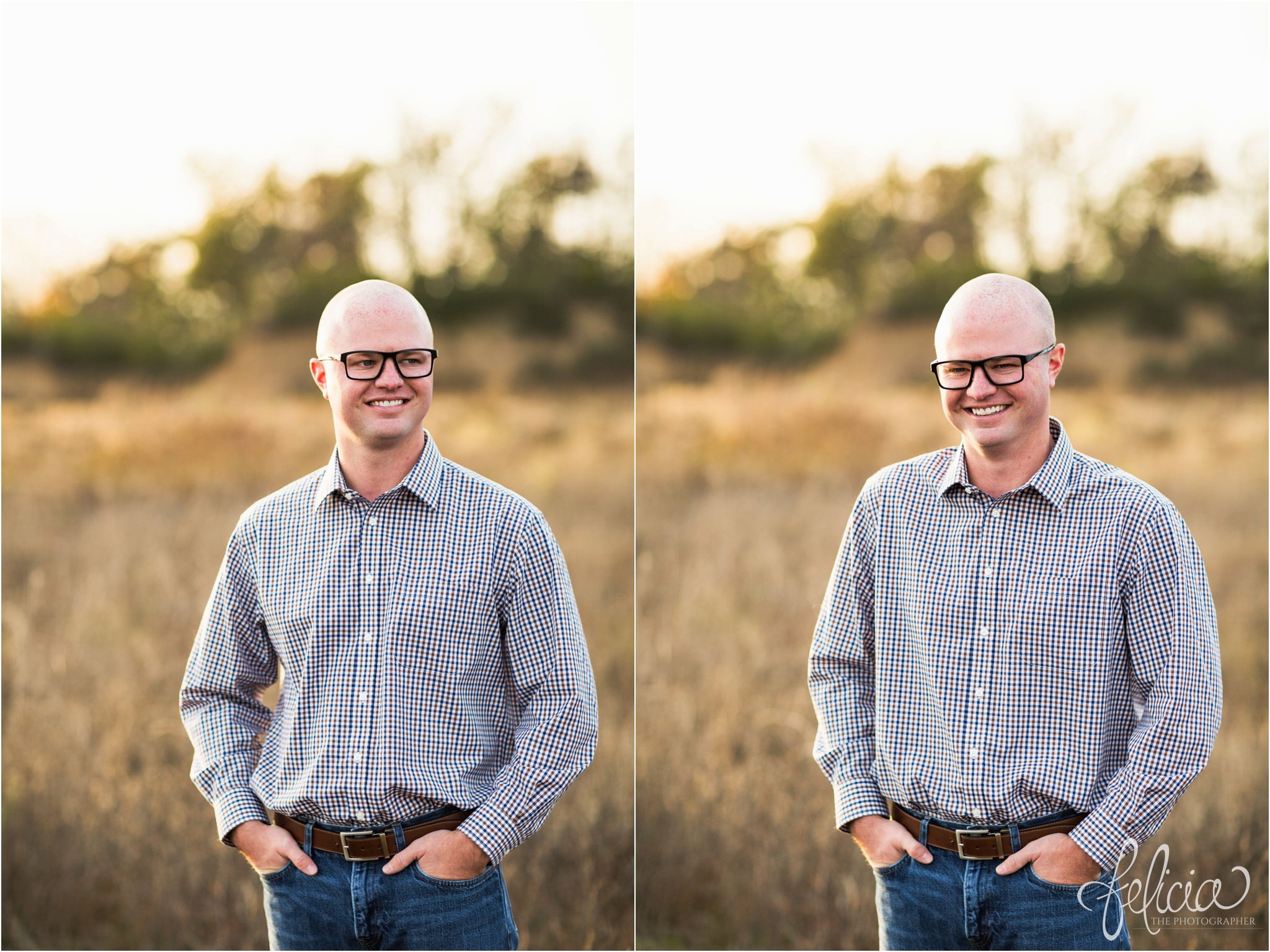 engagement pictures | engagement photos | nature | golden hour | sunset | sunset photography | fall | autumn | burgundy | groom portrait | groom solo shot | hands in pockets | candid | laughter | field | field photography 