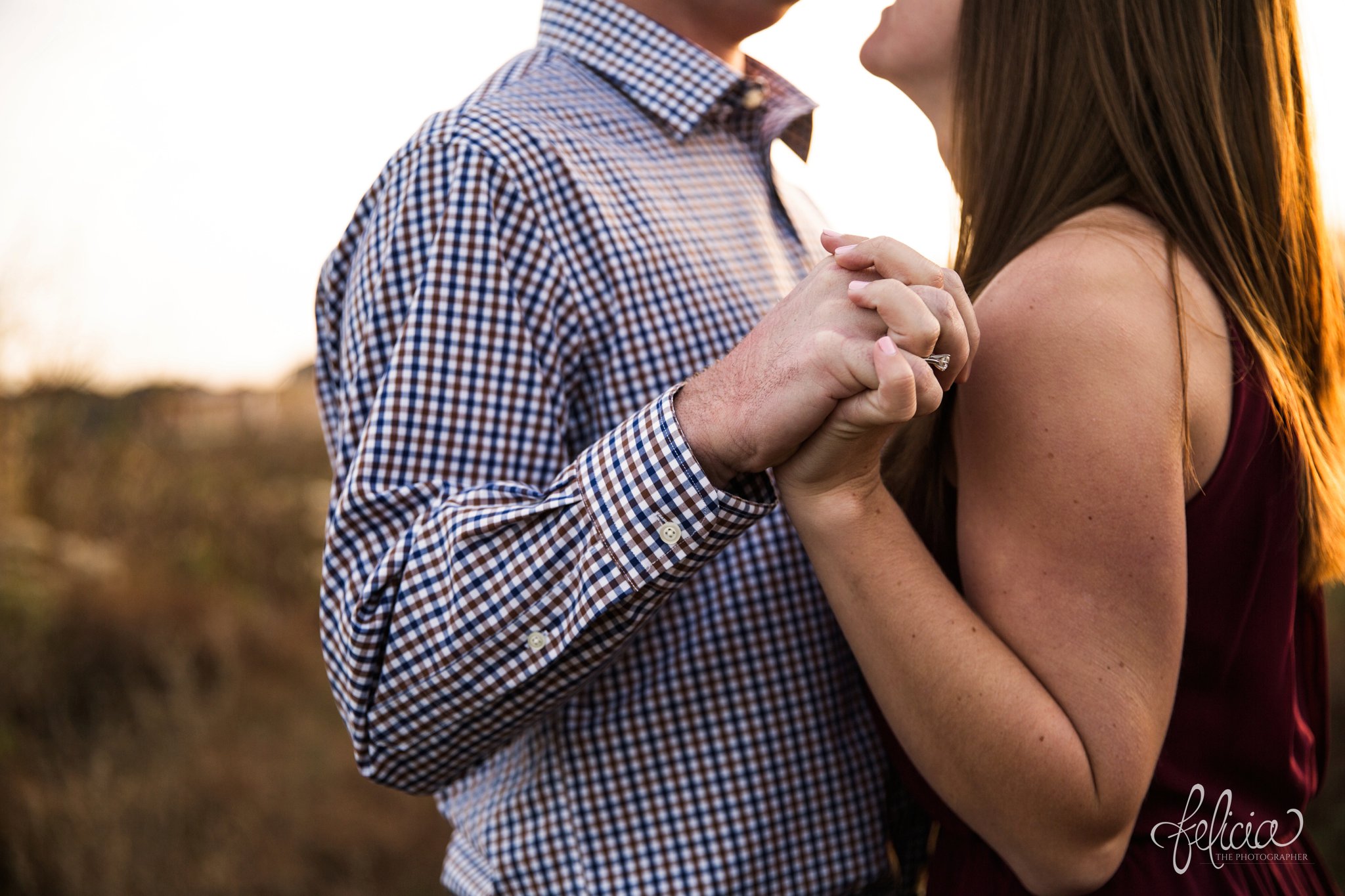 engagement pictures | engagement photos | nature | golden hour | sunset | sunset photography | fall | autumn | burgundy | natural | hands | interlocked | interlaced | hand closeup 