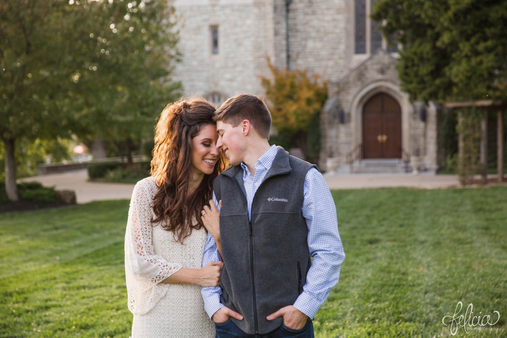 Engagement Photos | Engagement Photography | Sunset | Sunset Photography | Felicia the Photographer | Images by feliciathephotographer.com | Fall | Autumn | Lake | Fall Leaves | Interlocked Arms | Forehead Touch 