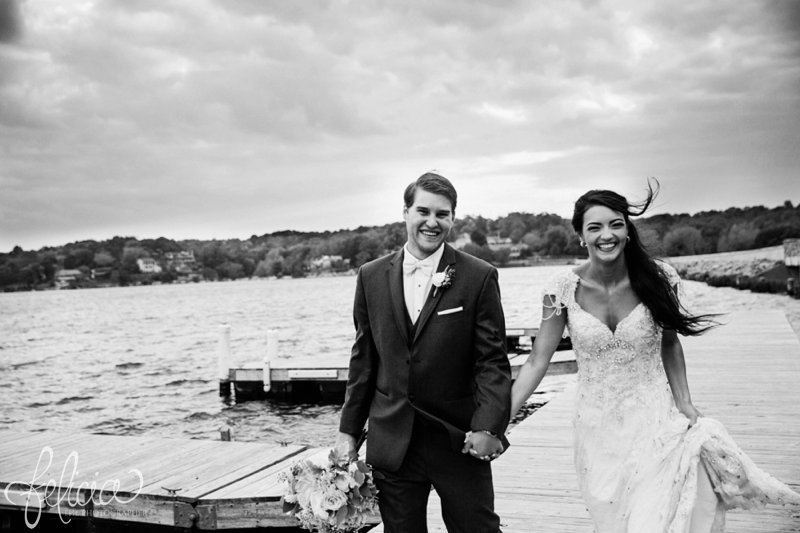 Lake Quivira | Sunset | Bride and Groom | Dock | Laughing | Walking | Black and White | Kansas City | Felicia The Photographer