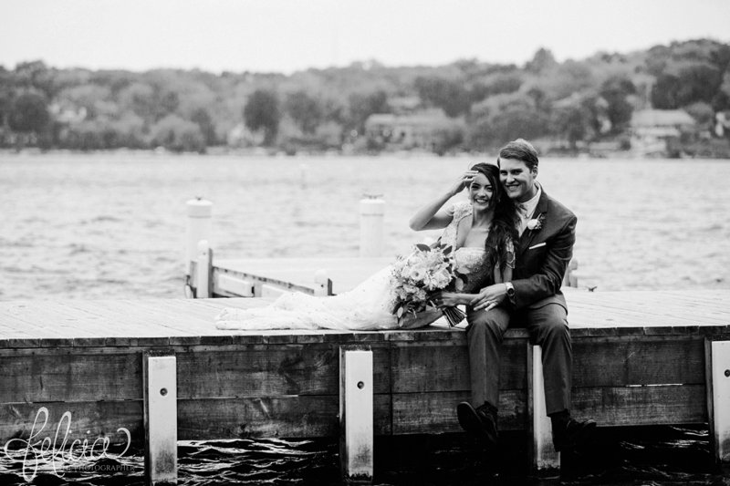 Lake Quivira | Sunset | Bride and Groom | Dock | Laughing | Sitting | Black and White | Kansas City | Felicia The Photographer