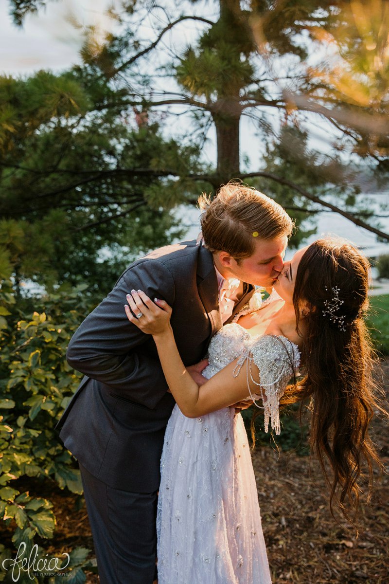 Lake Quivira | Sunset | Bride and Groom | Dipping Kiss | Kansas City | Felicia The Photographer