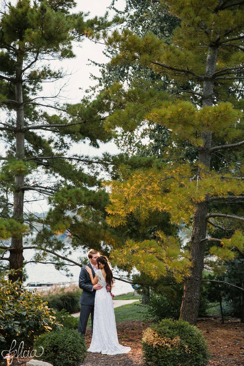 Lake Quivira | Sunset | Bride and Groom | Forest | Evergreens | Kansas City | Felicia The Photographer