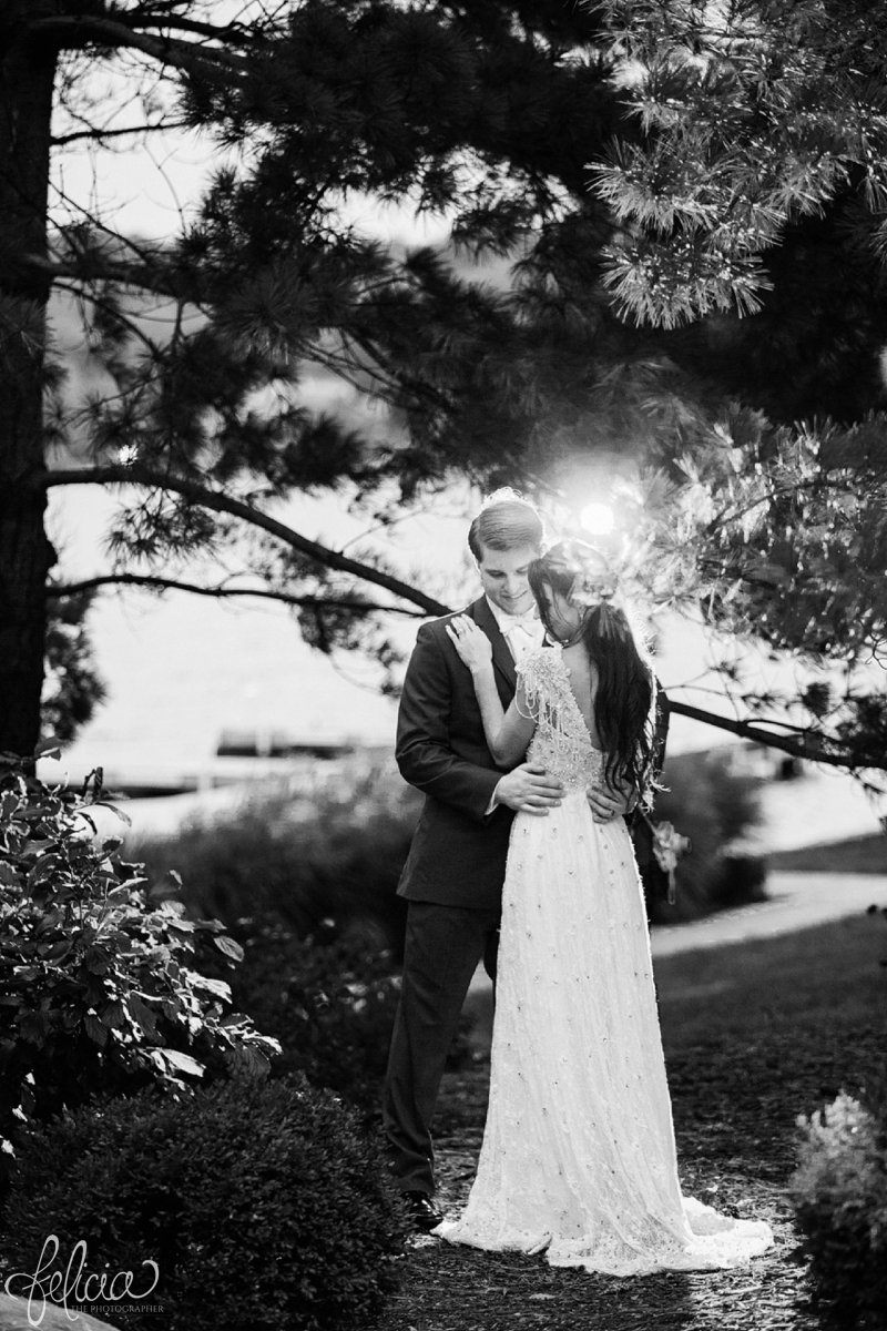 Lake Quivira | Sunset | Bride and Groom | Forest | Evergreens | Romantic | Black and White | Kansas City | Felicia The Photographer