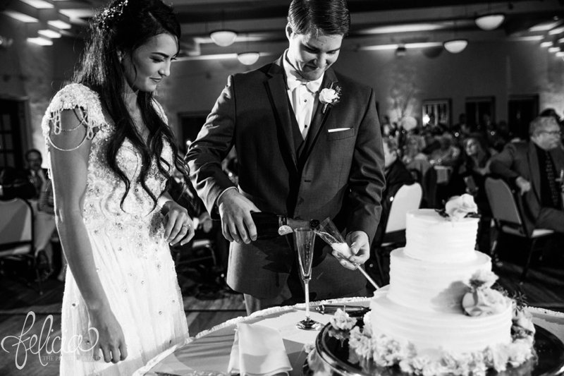 Lake Quivira Country Club | Wedding Reception | Cake Cutting | Toast | Black and White | Kansas City | Felicia The Photographer