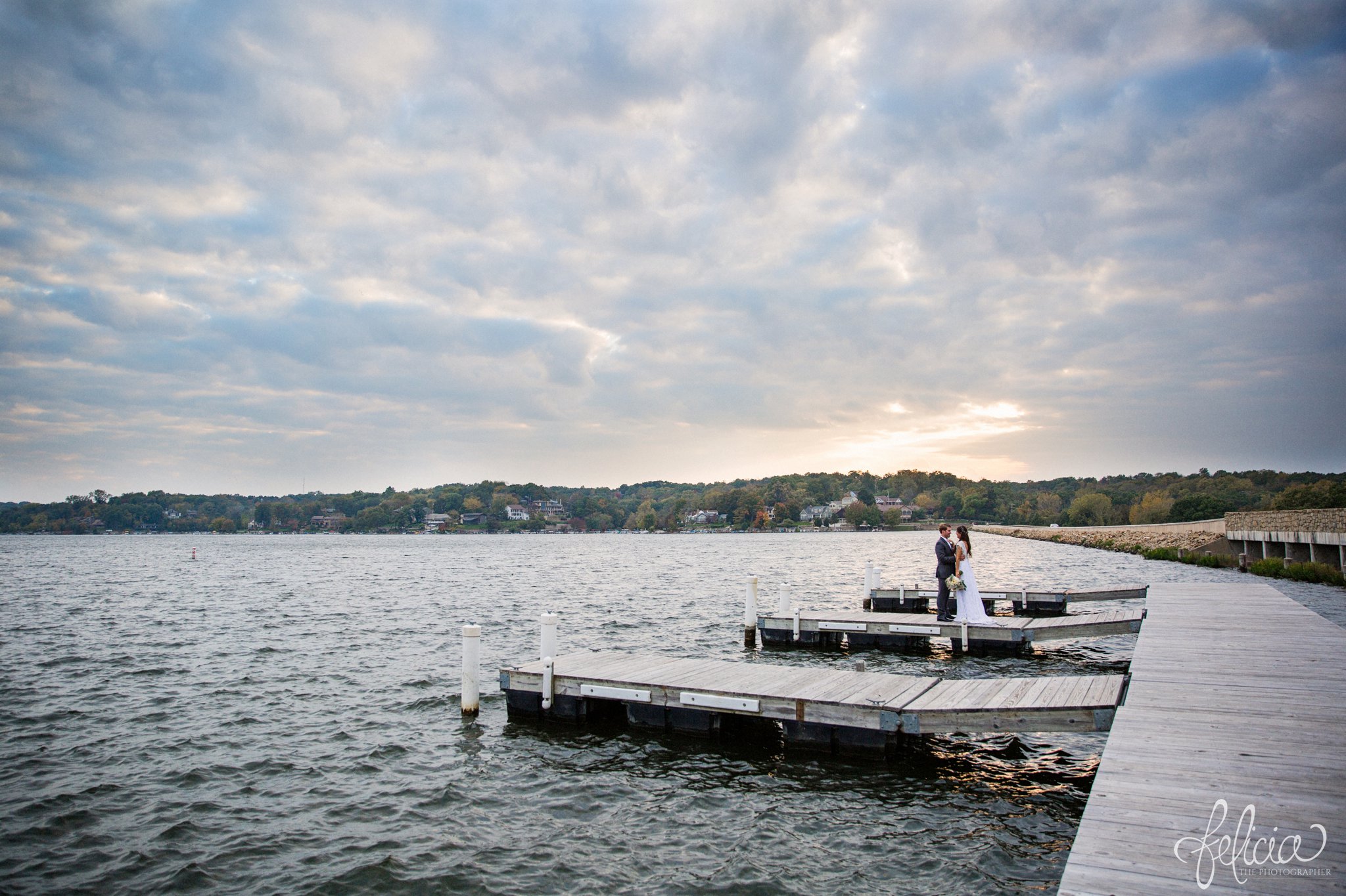 Lake Quivira | Sunset | Bride and Groom | Dock | Romantic | Black and White | Kansas City | Felicia The Photographer