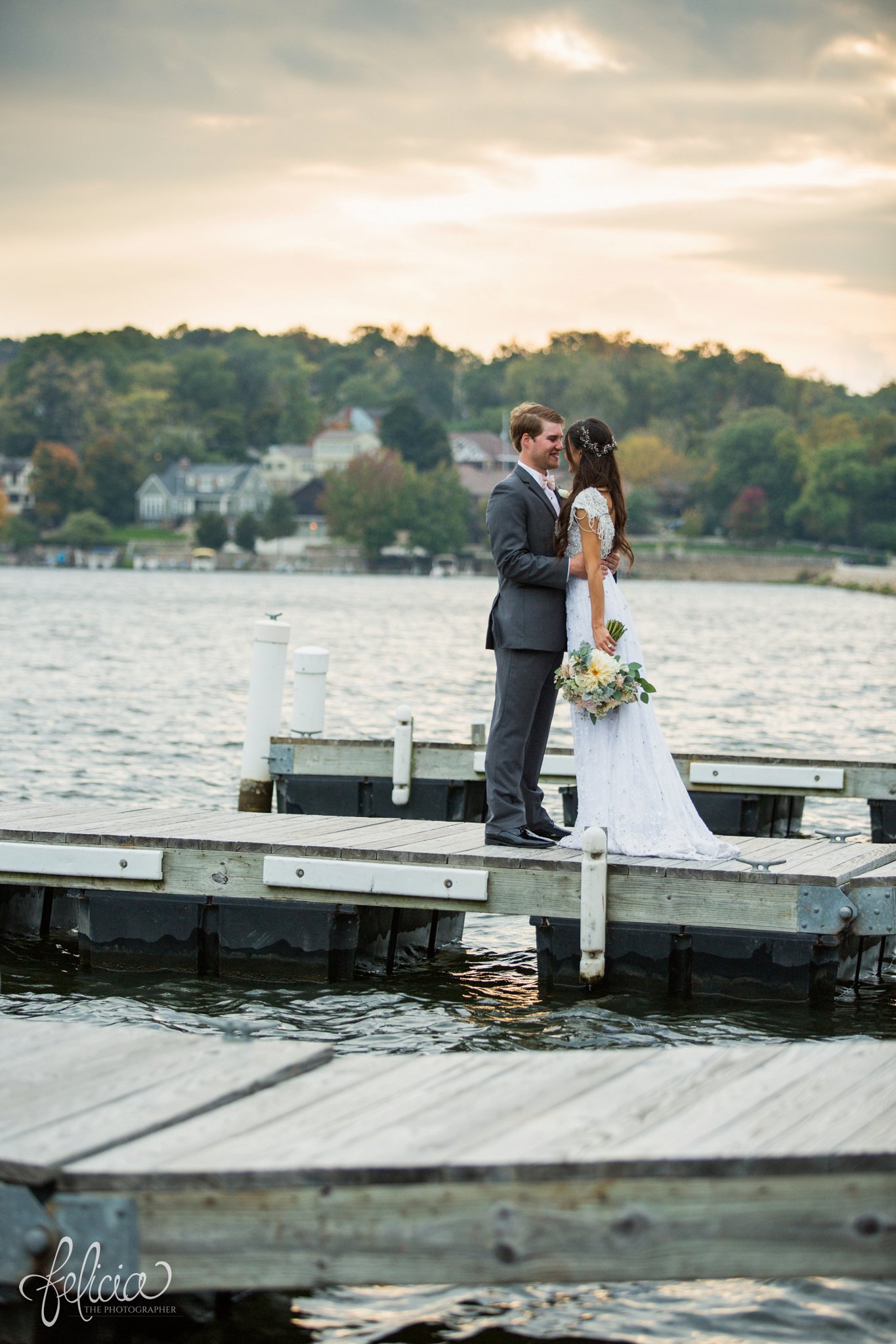 Lake Quivira | Sunset | Bride and Groom | Dock | Romantic | Black and White | Kansas City | Felicia The Photographer