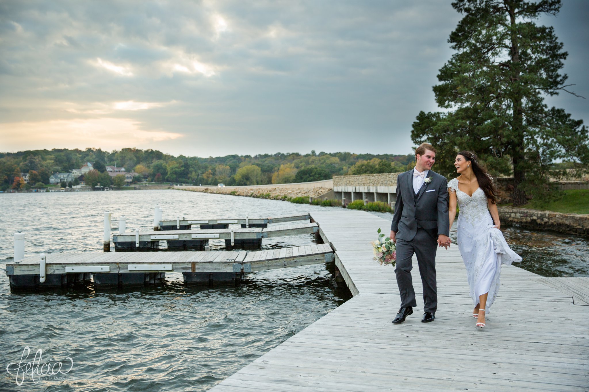 Lake Quivira | Sunset | Bride and Groom | Dock | Laughing | Walking | Kansas City | Felicia The Photographer