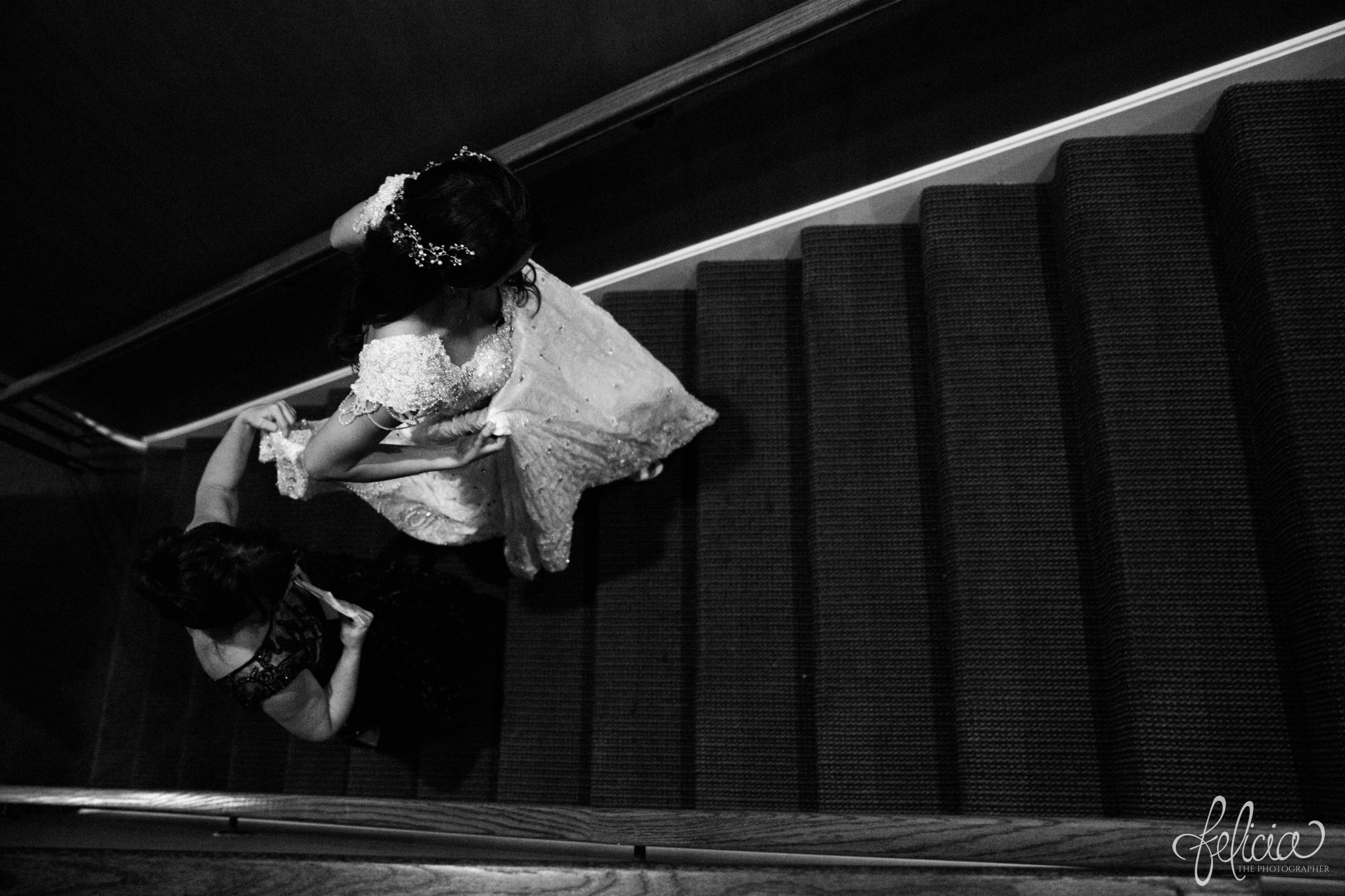 Wedding Details | Photography | Walking up Stairs | Black and White | Candid | Kansas City | Felicia The Photographer