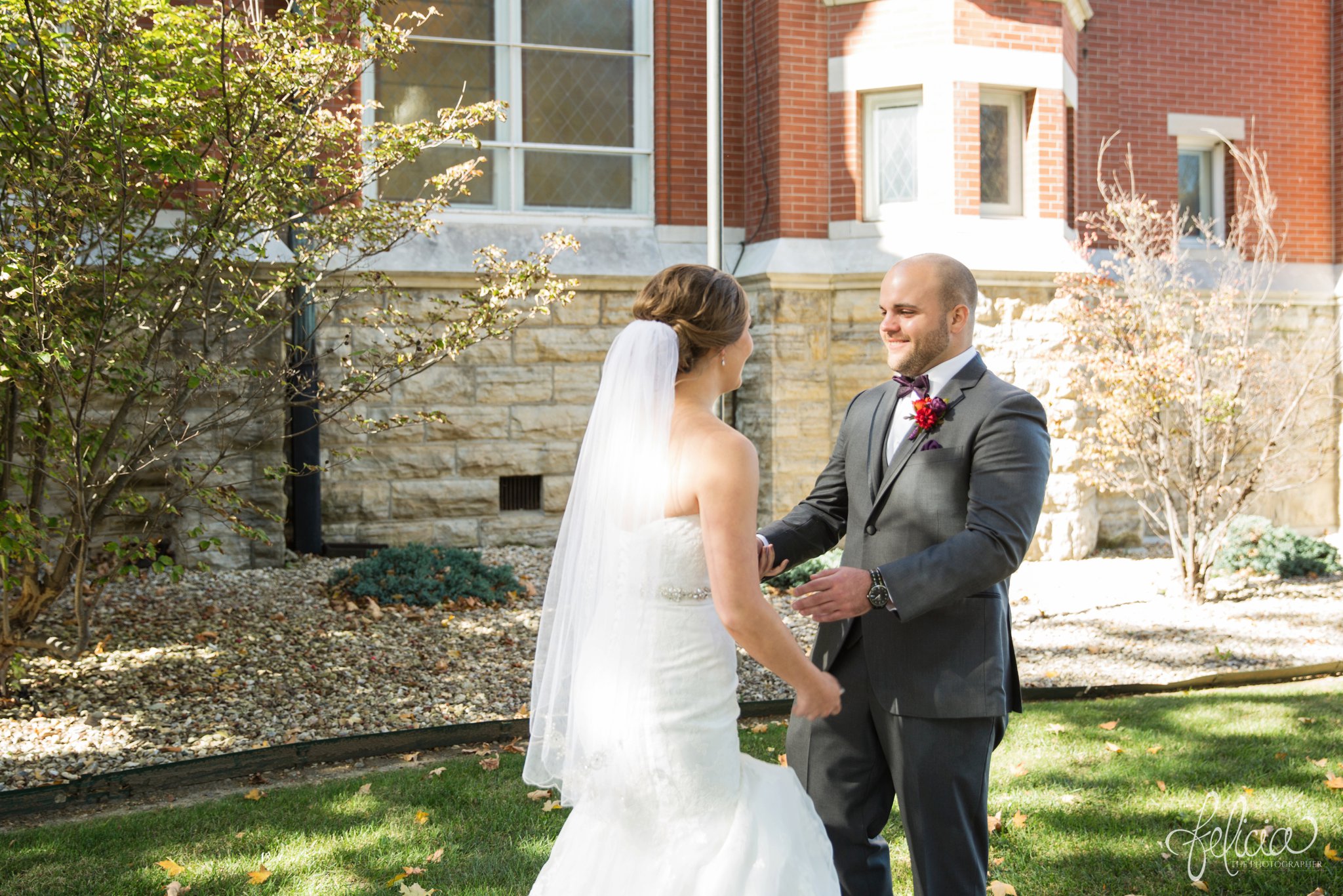 weddings | wedding photography | wedding photos | images by feliciathephotographer.com | St. Francis Xavier Church | Moila Country Club | autumn wedding | fall wedding | fall colors | harvest | purple and orange | Kansas City | St. Joseph | harvest inspiration | first look | groom reaction | candid 