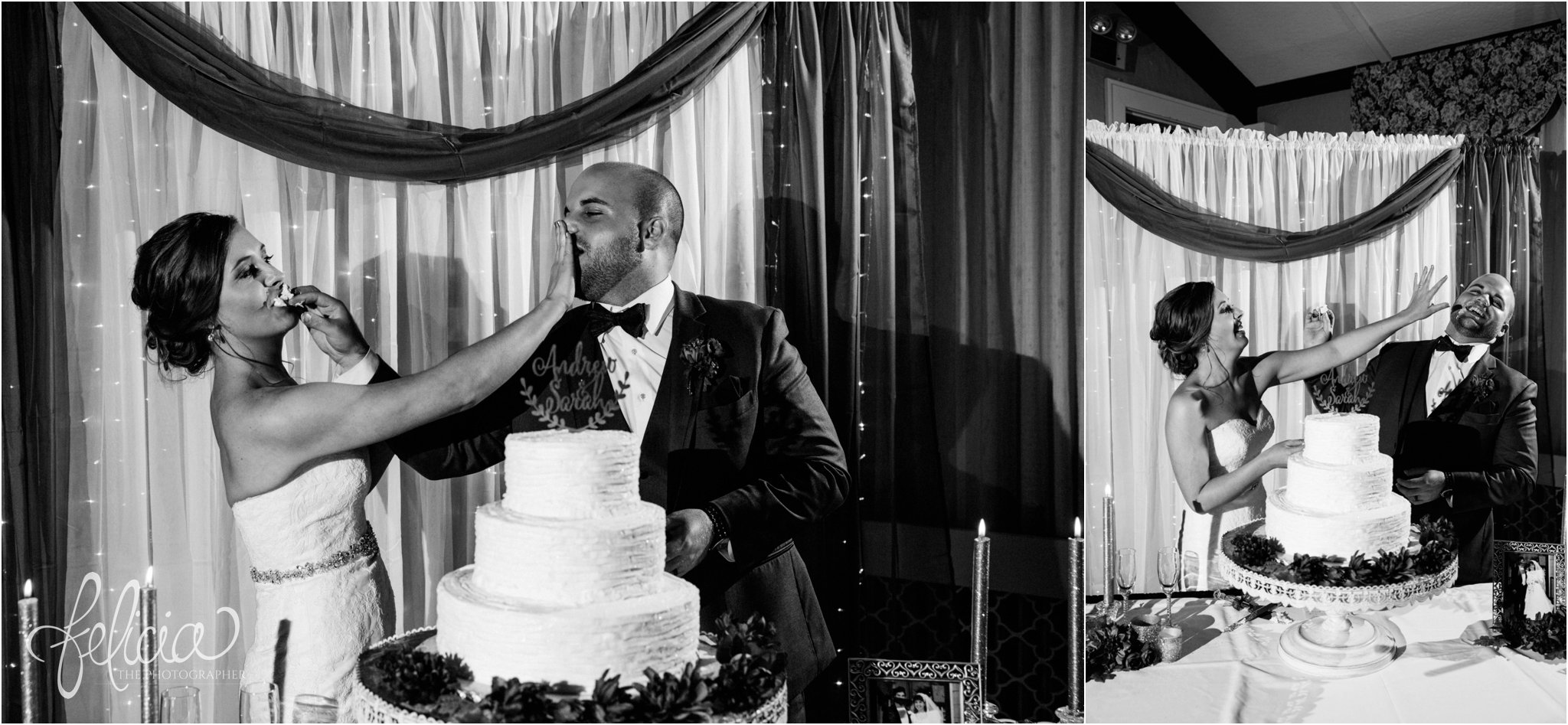 black and white | weddings | wedding photography | wedding photos | images by feliciathephotographer.com | St. Francis Xavier Church | Moila Country Club | autumn wedding | fall wedding | fall colors | harvest | purple and orange | Kansas City | St. Joseph | harvest inspiration | reception activities | Hazel's Cakes | eat cake | candid 