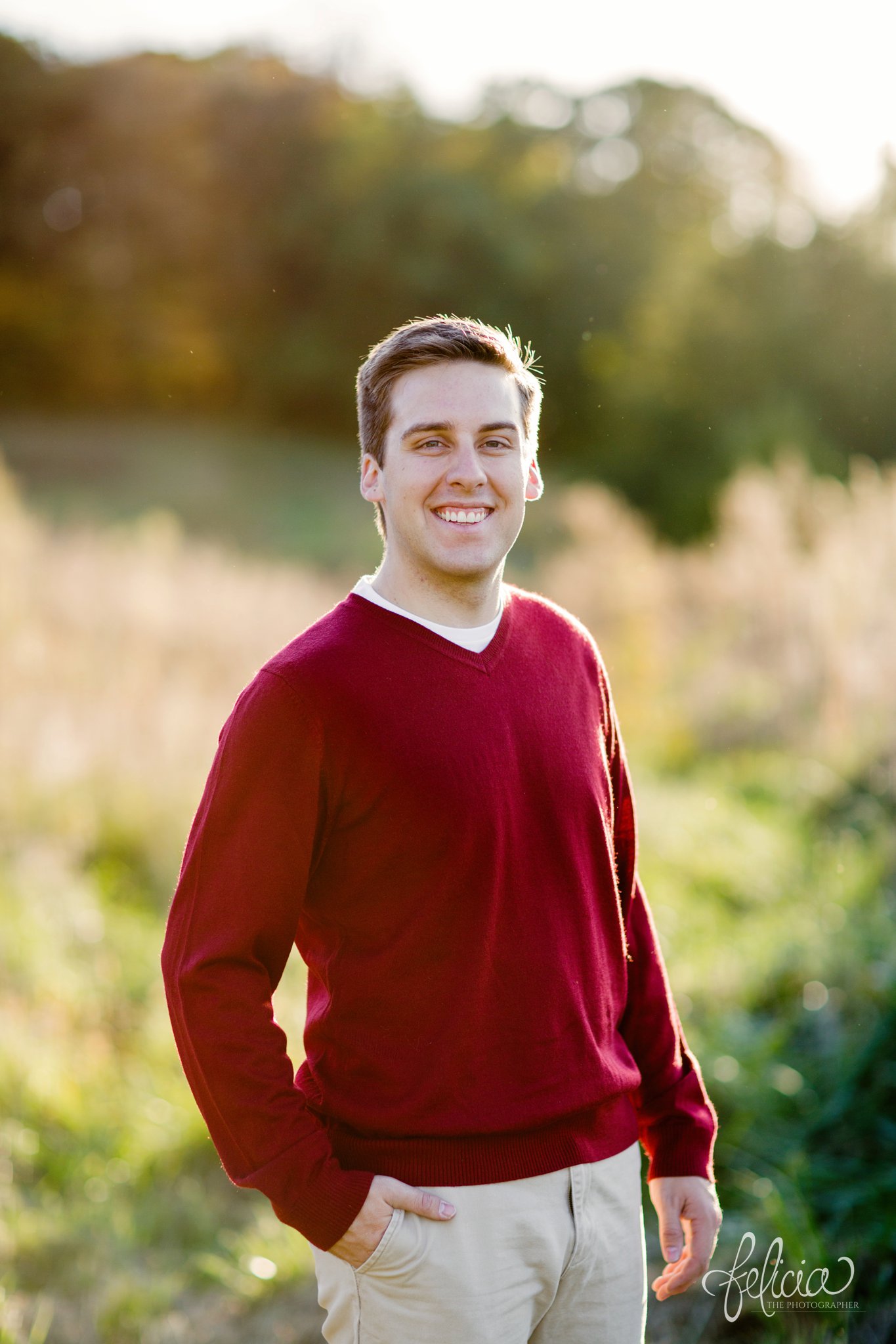 engagement photos | fall engagement photos | engagement photography | Felicia the Photographer | images by feliciathephotographer.com | sun flare | farm | nature | fall leaves | golden hour | groom portrait | groom solo shot 