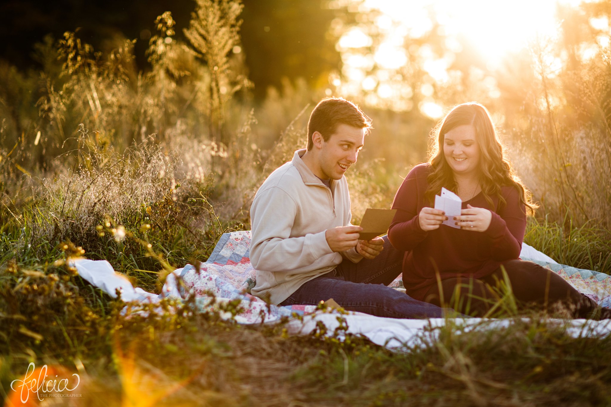 engagement photos | fall engagement photos | engagement photography | Felicia the Photographer | images by feliciathephotographer.com | Sun Flare | Farm | Nature| Golden Hour | Picnic | Reading Letters | Love Note | Candid 